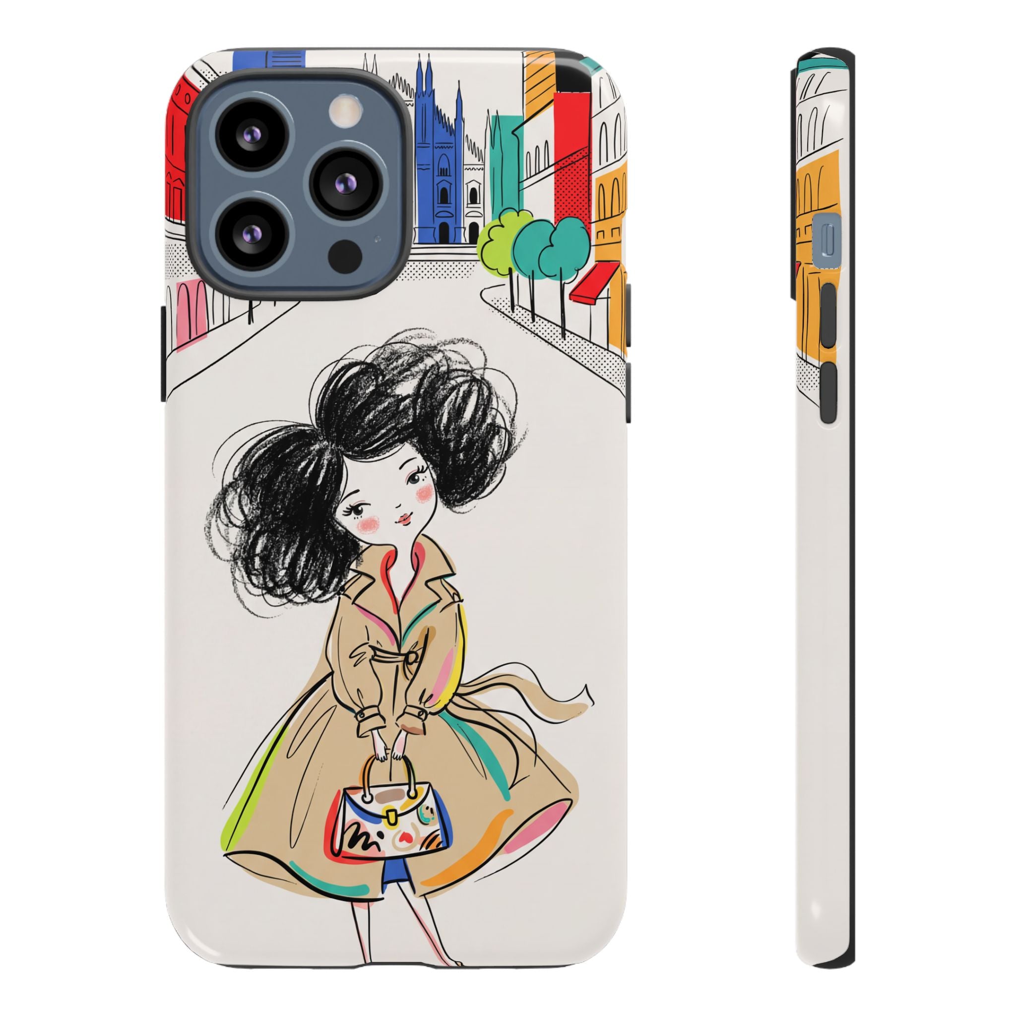 Illustrated Trench Coat Fashion Chic City Girl iPhone Case
