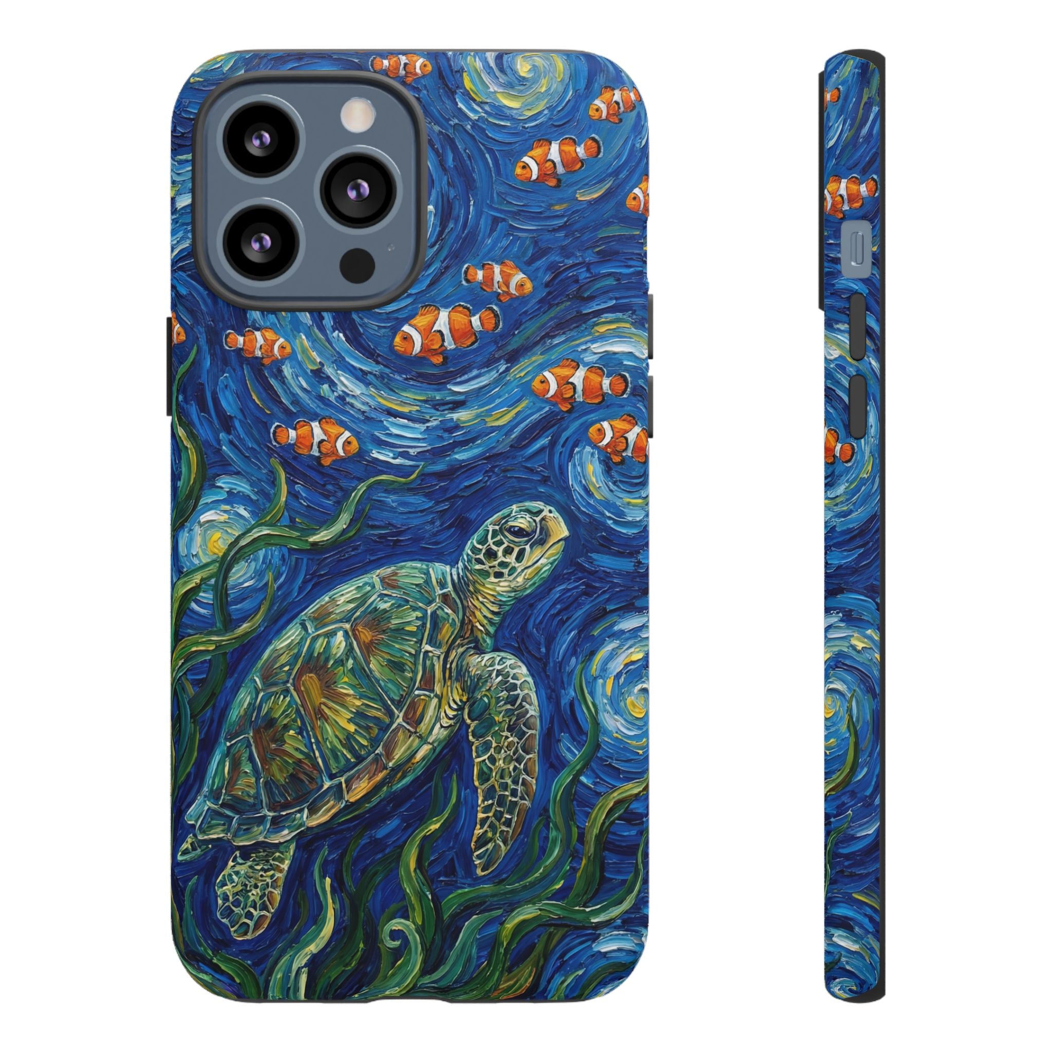 Sea Turtle & Clownfish Tough iPhone Case | Van Gogh Style Ocean Art