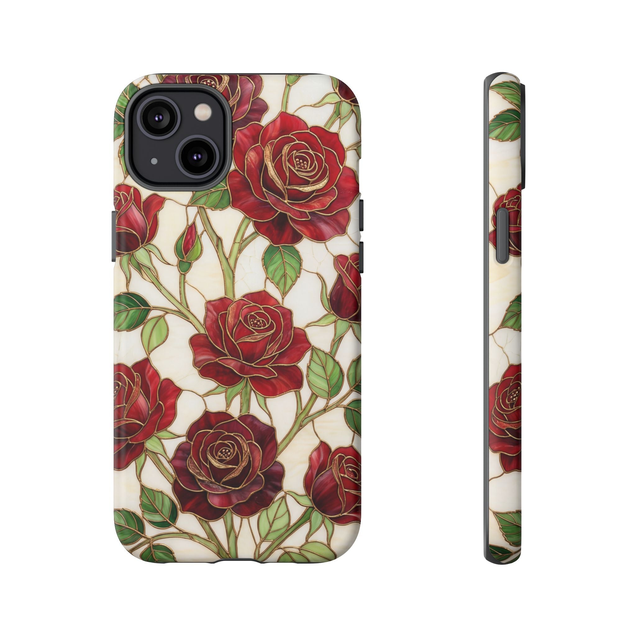 Red Rose Pattern Tough iPhone Case — Vintage Floral iPhone Protection