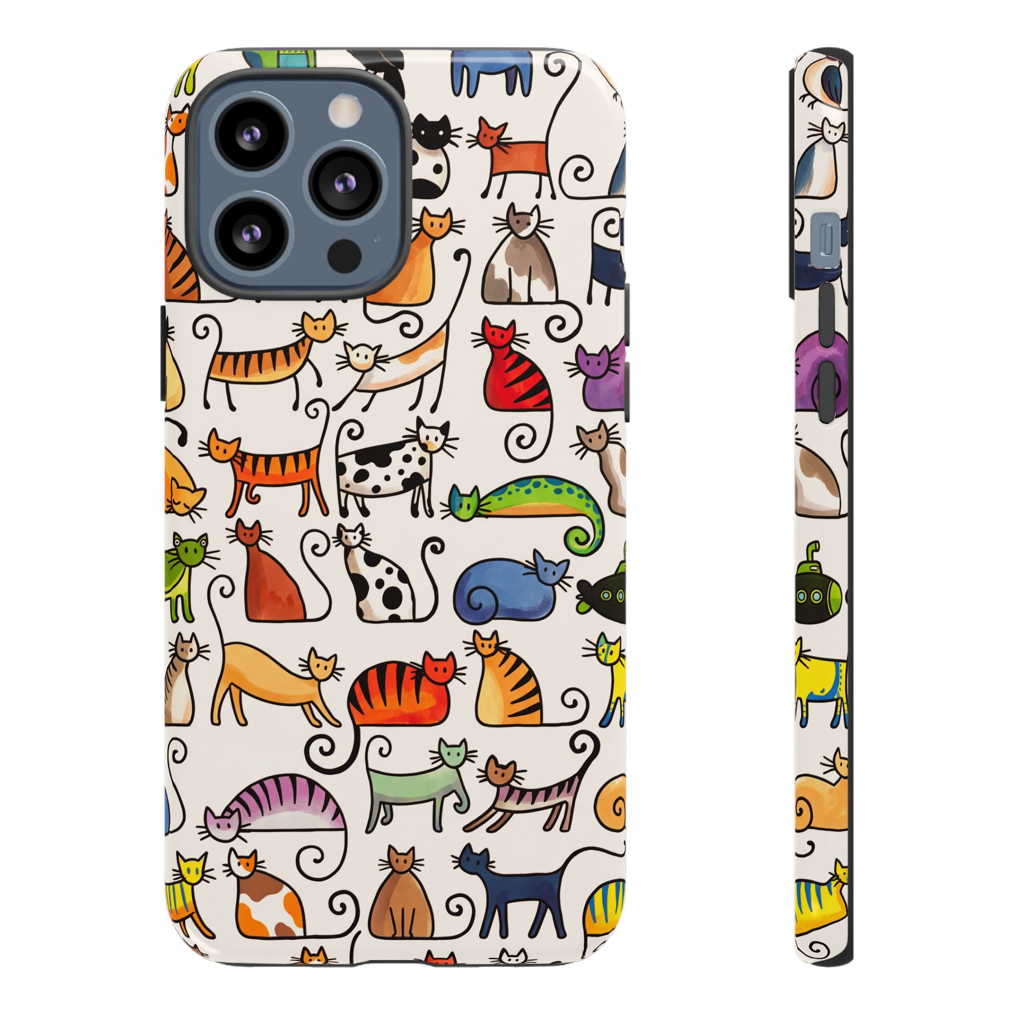 Cat Pattern Tough iPhone Case | Colourful Cartoon Cats