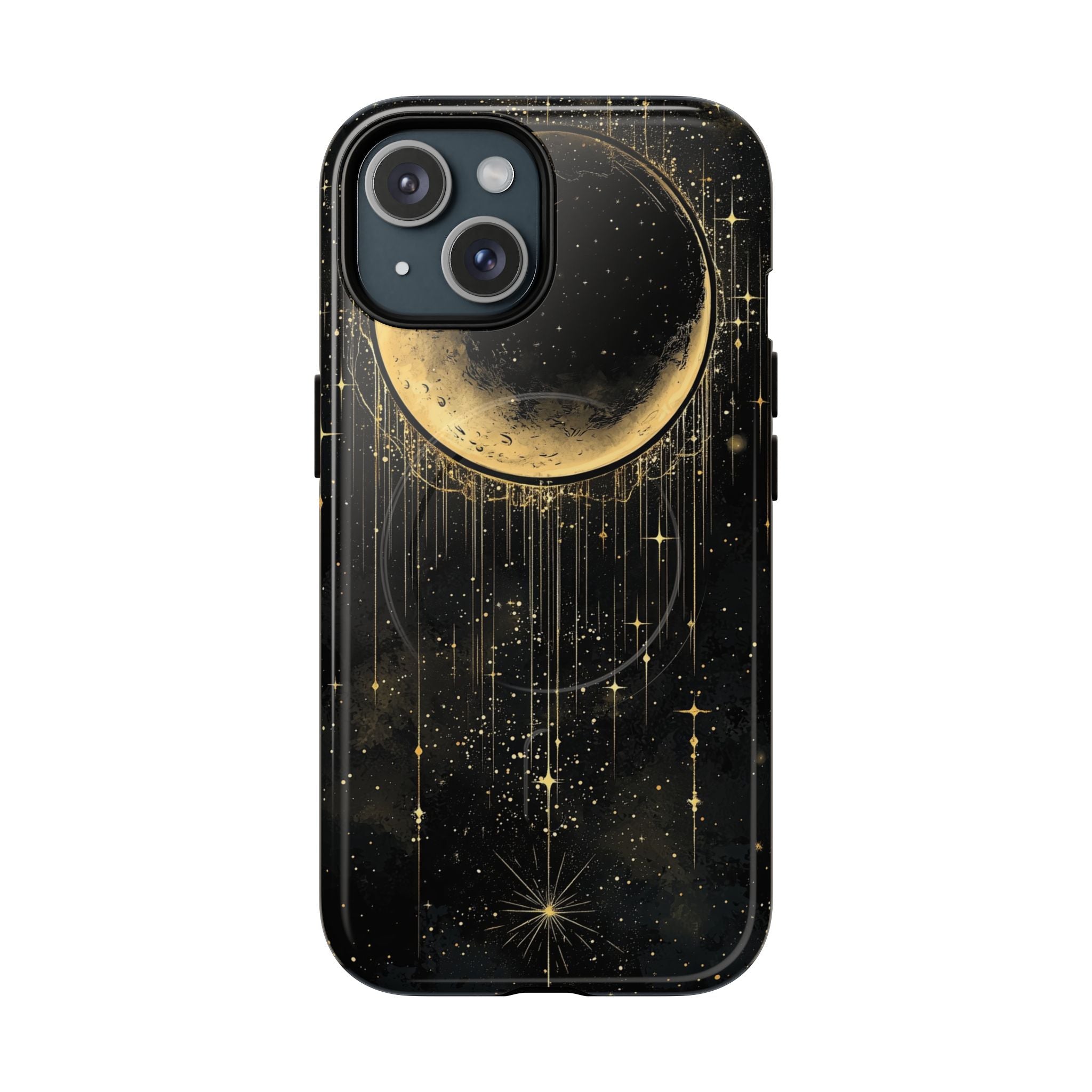 Moonlit Crescent Tough MagSafe iPhone Case | Gold Stars Night Sky