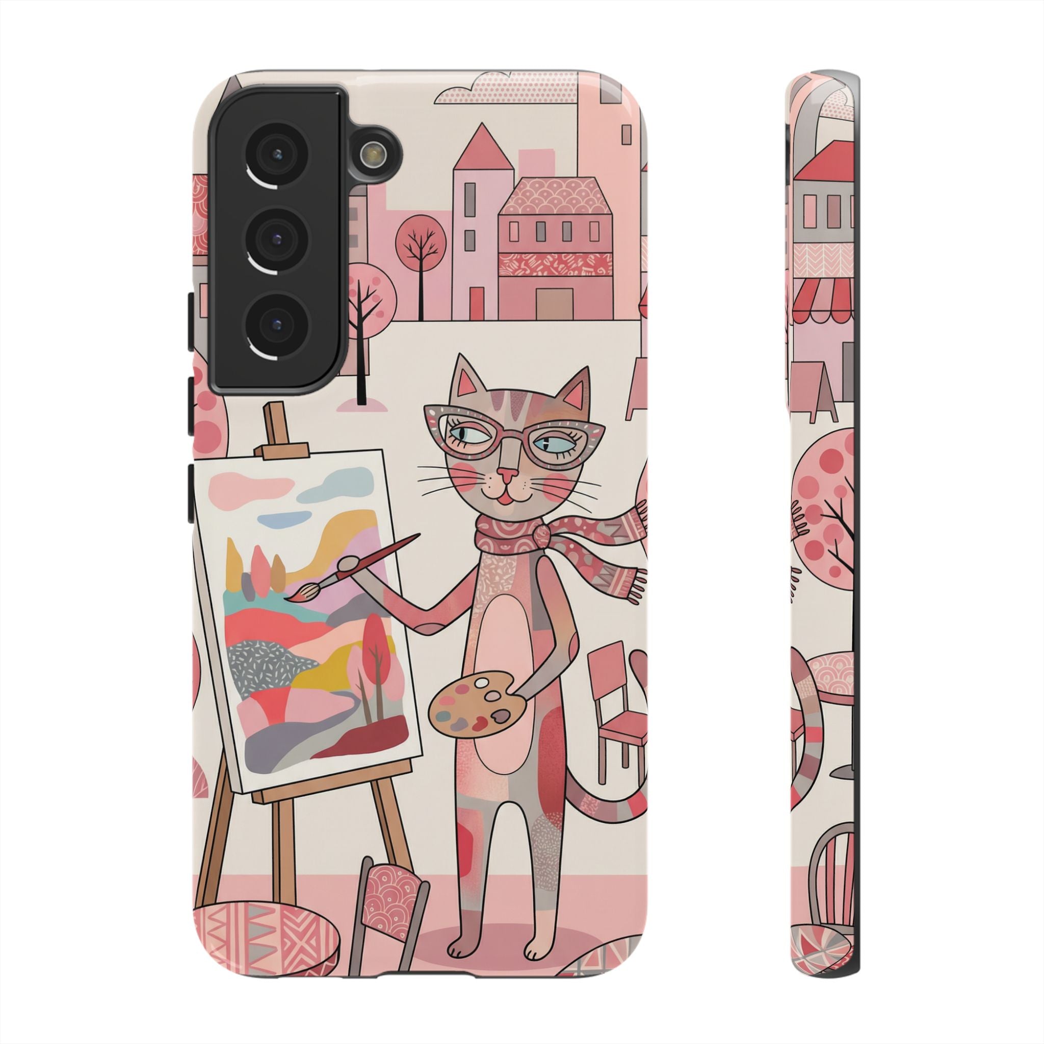 Artistic Cat Samsung Galaxy Phone Case | Painter Kitty Illustration Tough Case