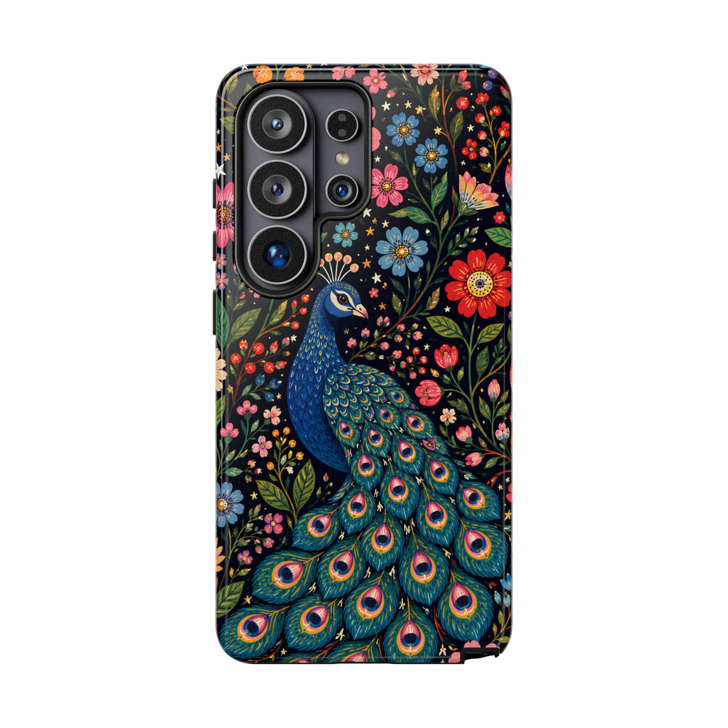 Peacock Floral Tough Samsung Galaxy Phone Case | Protective Phone Case with Colorful Garden Design
