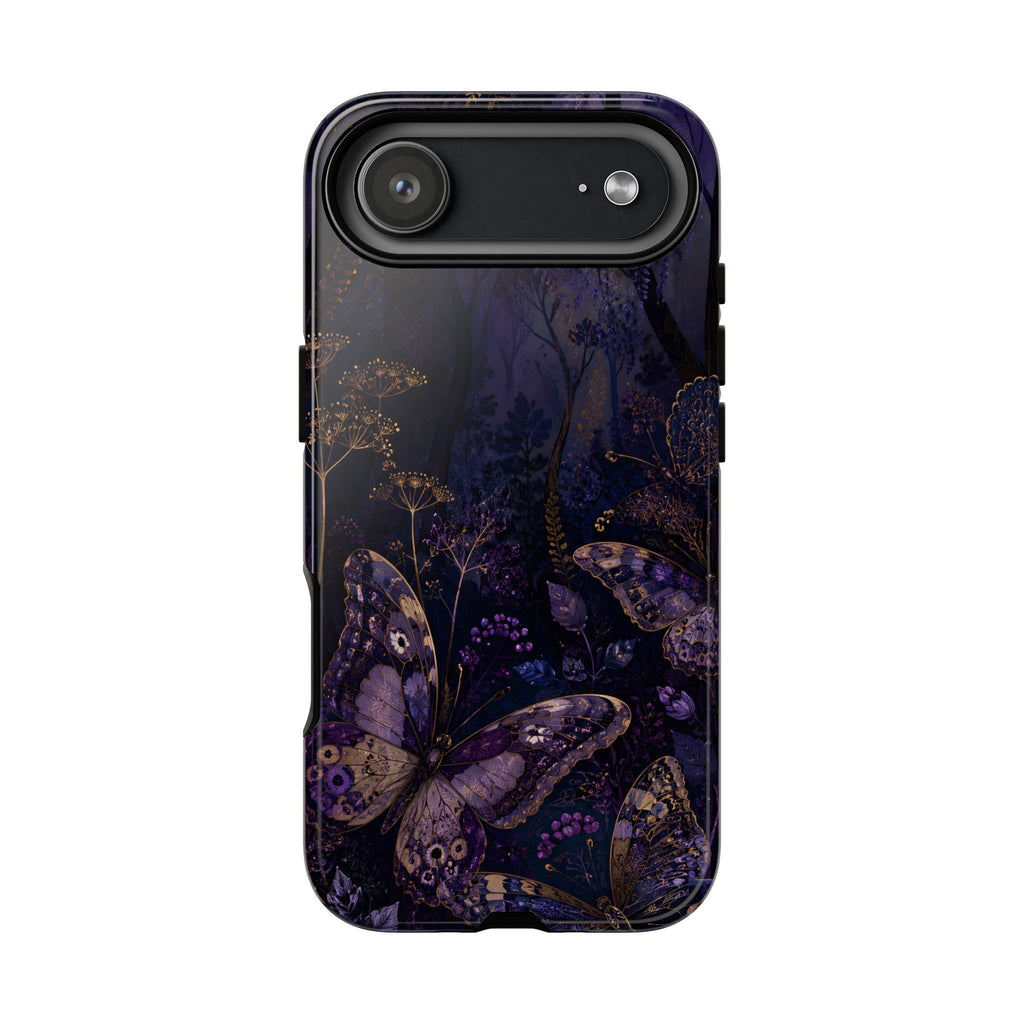 Purple Night Butterflies iPhone case | Moody Purple Floral Cover