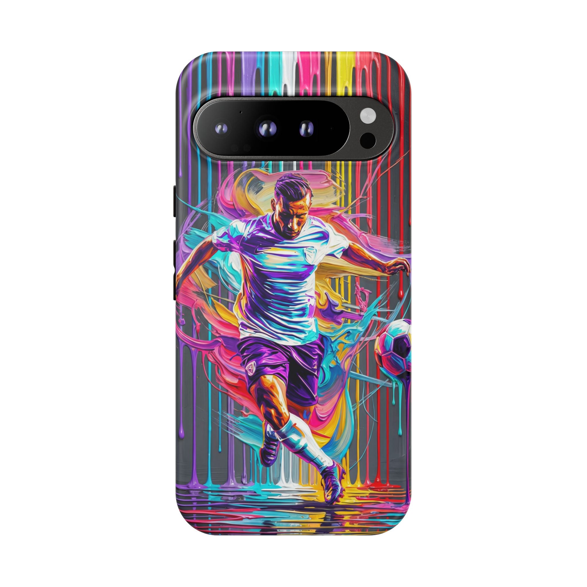 Soccer Player Neon Art Google Pixel Phone Case | Vibrant Football Kick Protective Cover