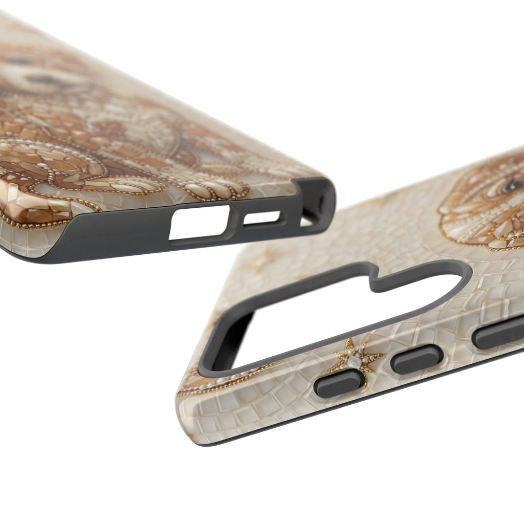 Cute Mosaic Puppy Samsung Galaxy Phone Case — Protective Phone Cover with Brown Puppy Art