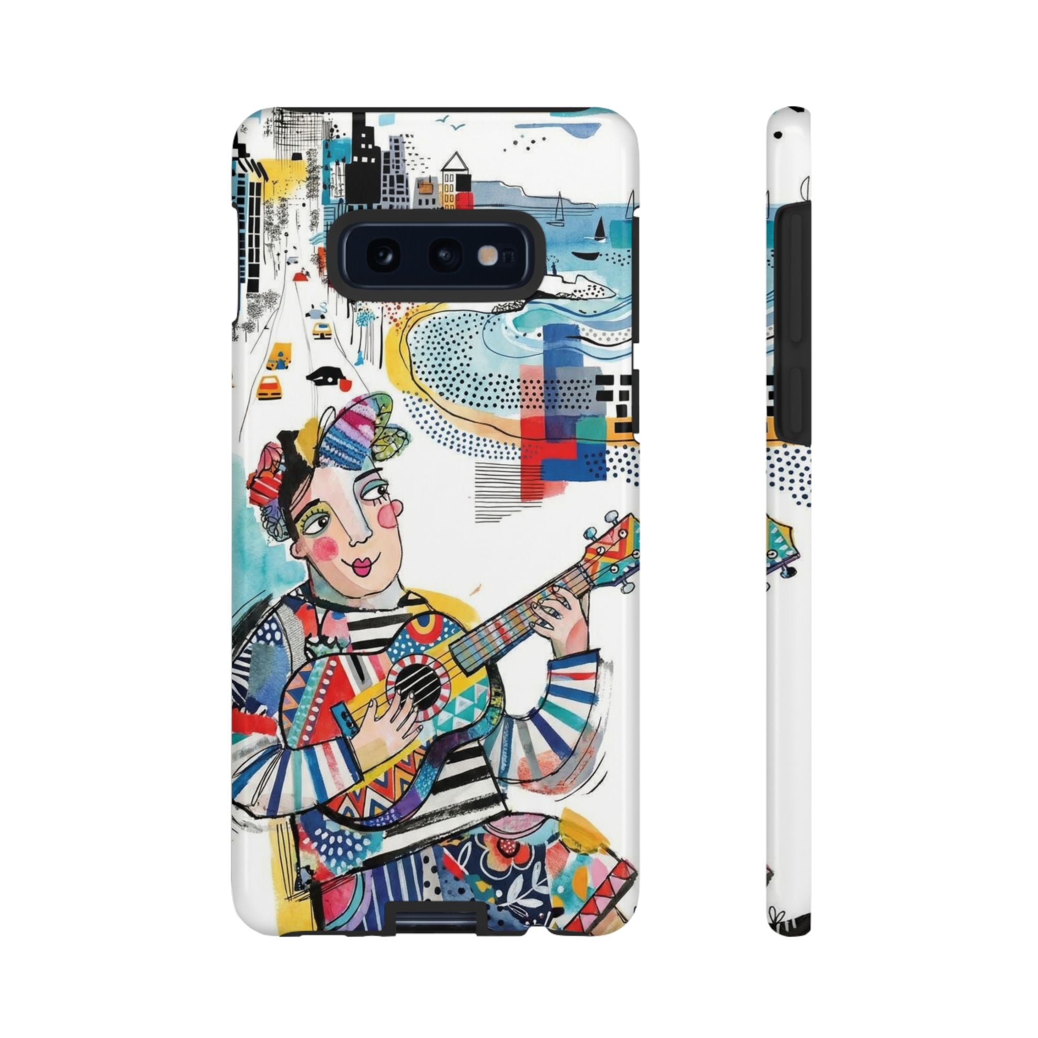Custodia per Samsung Galaxy per Musicisti Artistici | Custodia Resistente con Chitarra Colorata e Paesaggio Urbano