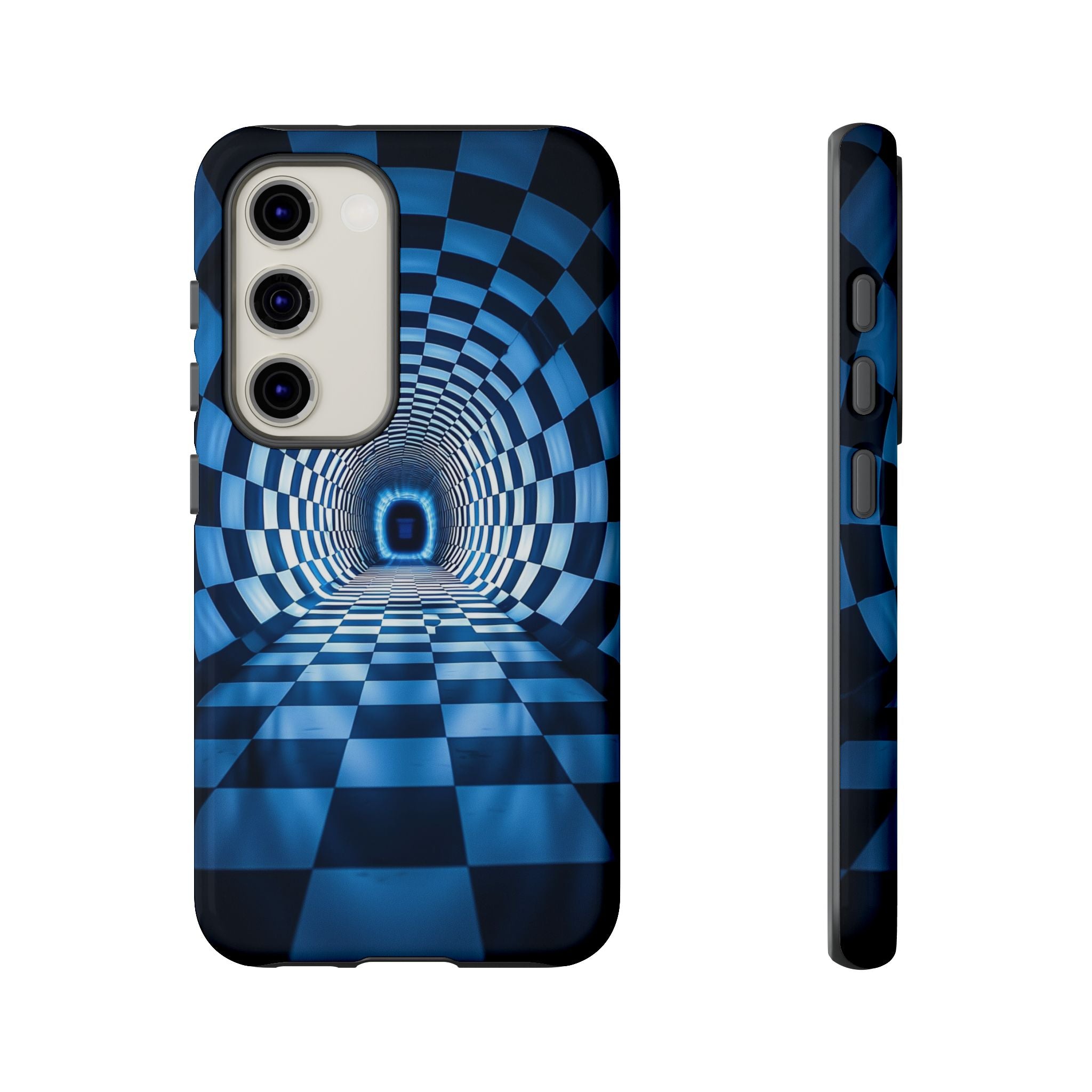 Blue Checkered Tunnel Samsung Galaxy Case — 3D Optical Illusion Tough Case