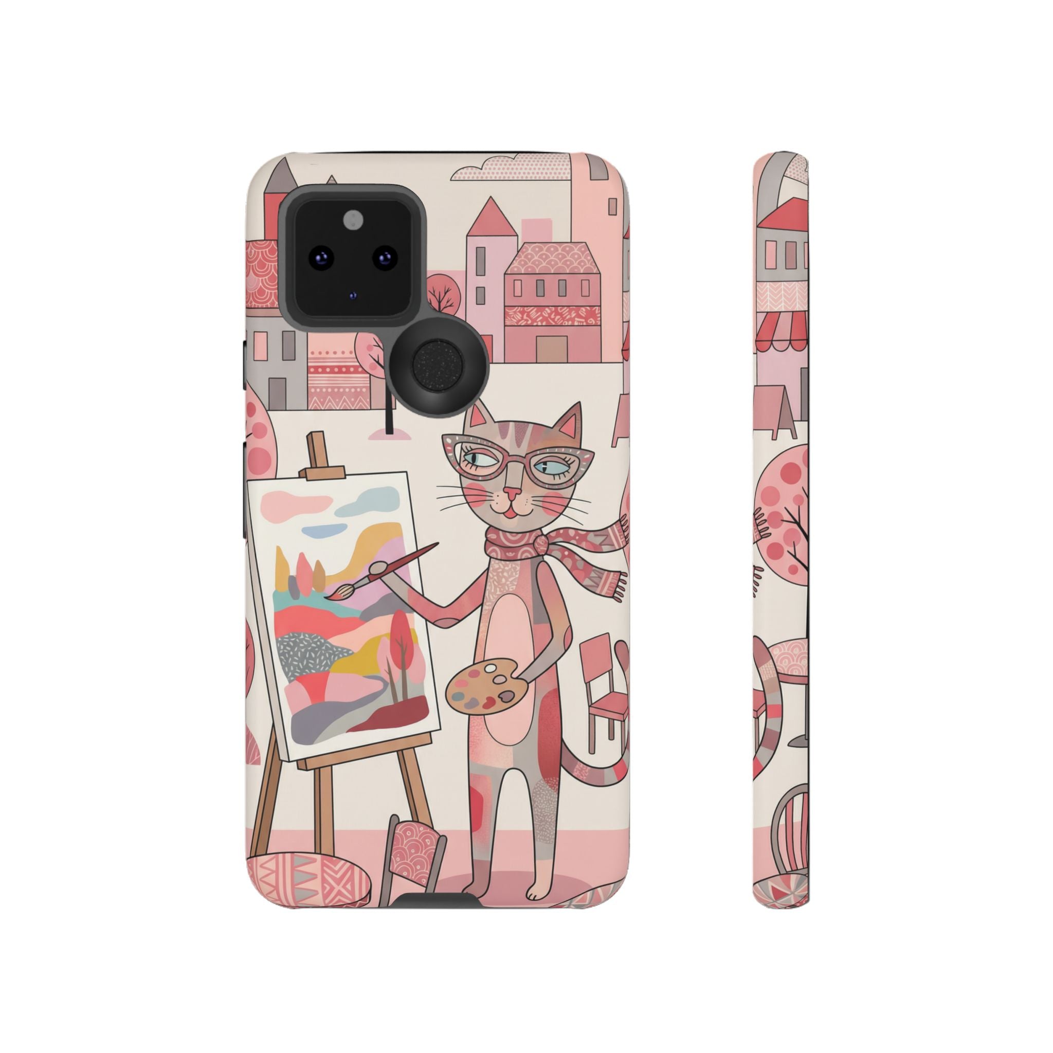 Artistic Cat Google Pixel Phone Case | Painter Kitty Illustration Tough Case