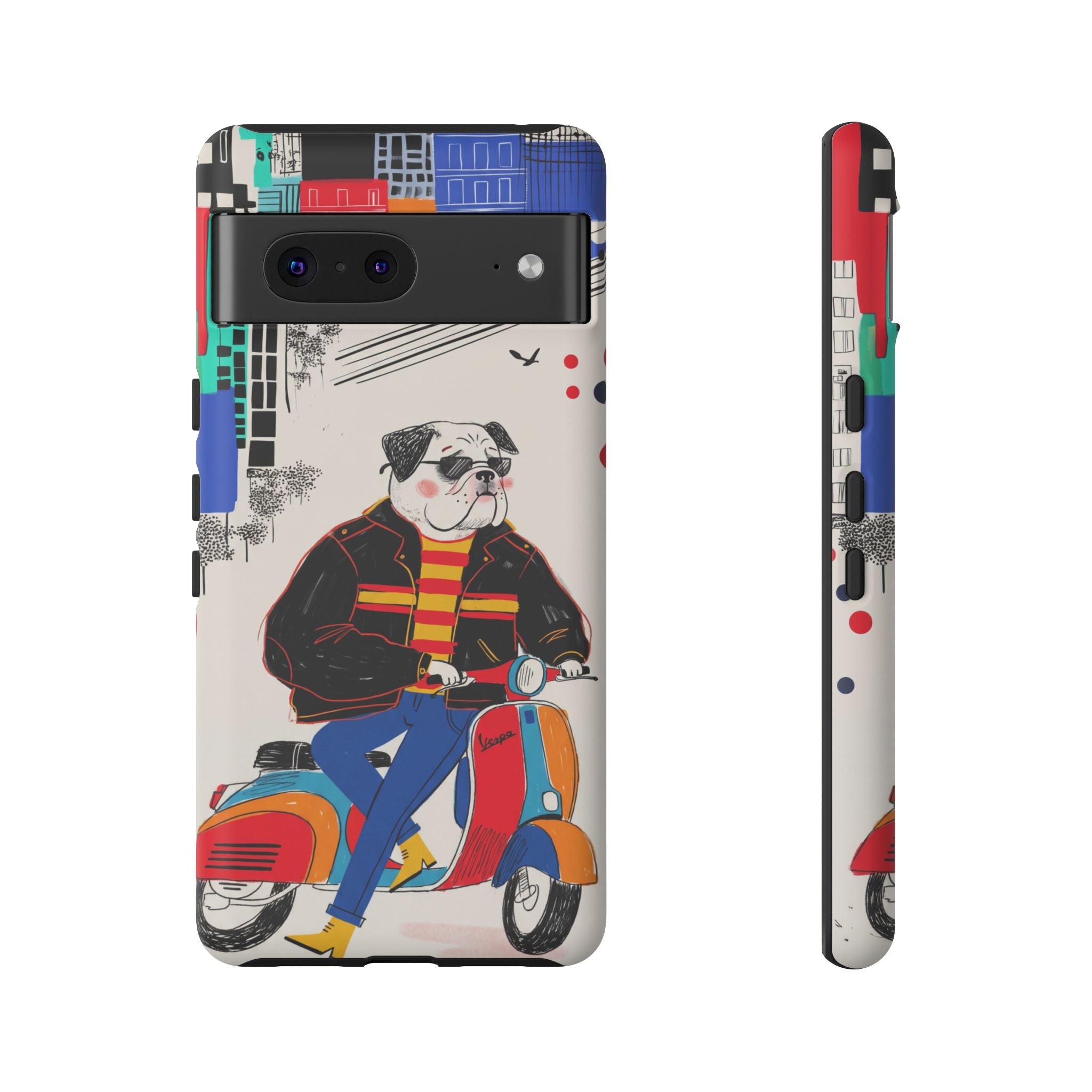 Bulldog Vespa Google Pixel Phone Case | Retro Scooter Dog Protective Cover
