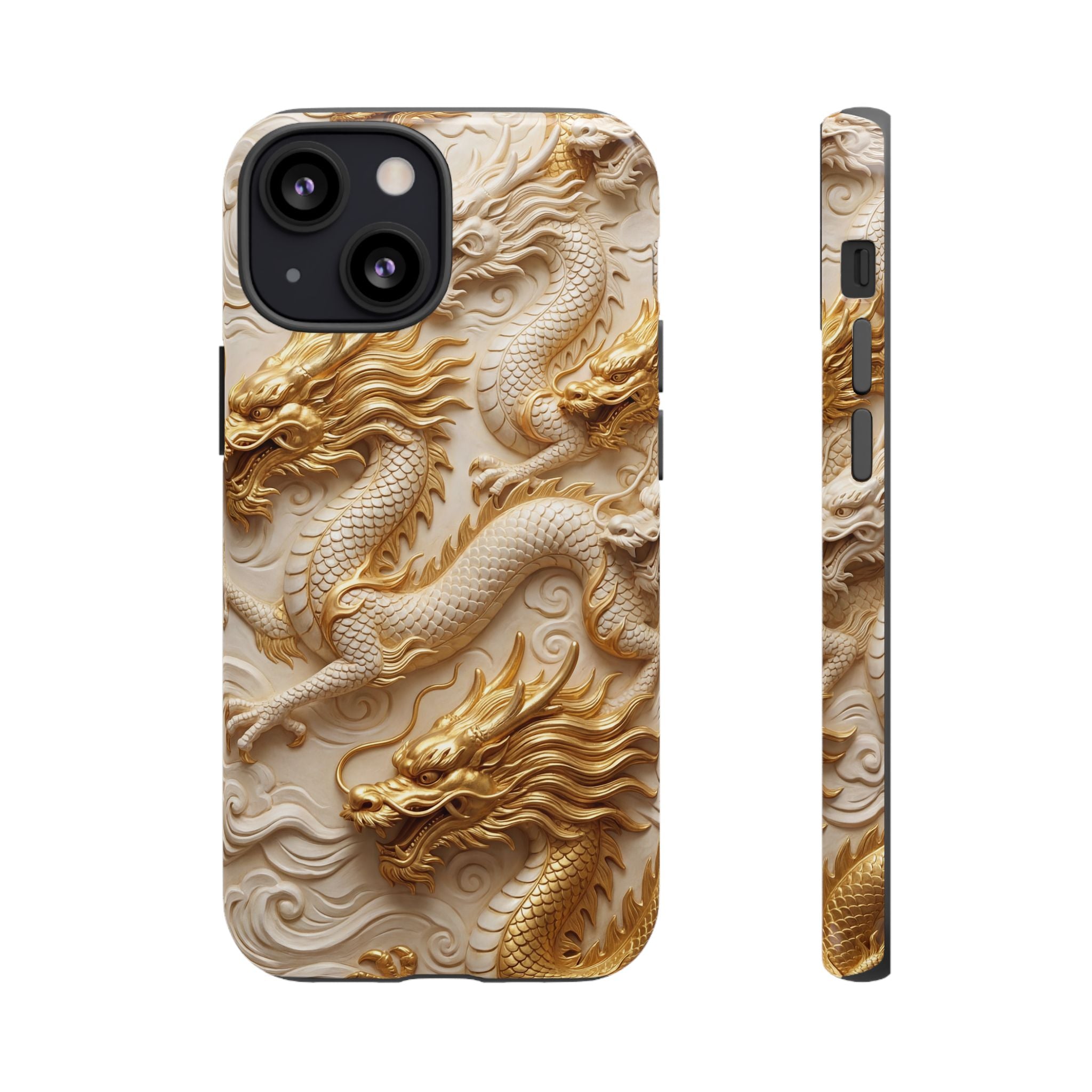 Dragon Relief iPhone Case — Gold Carved Dragon Protective Cover