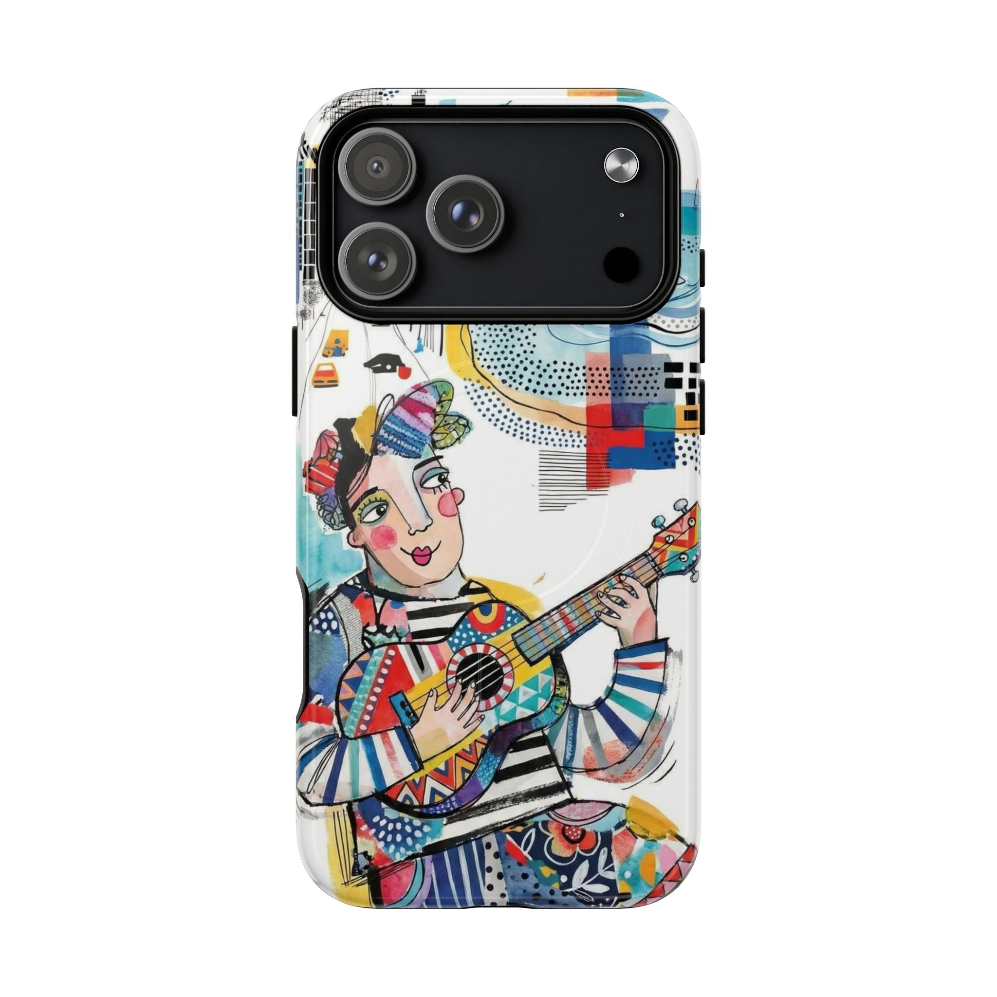 Artistic Musician MagSafe iPhone Case | Colorful Guitar Cityscape Tough Case
