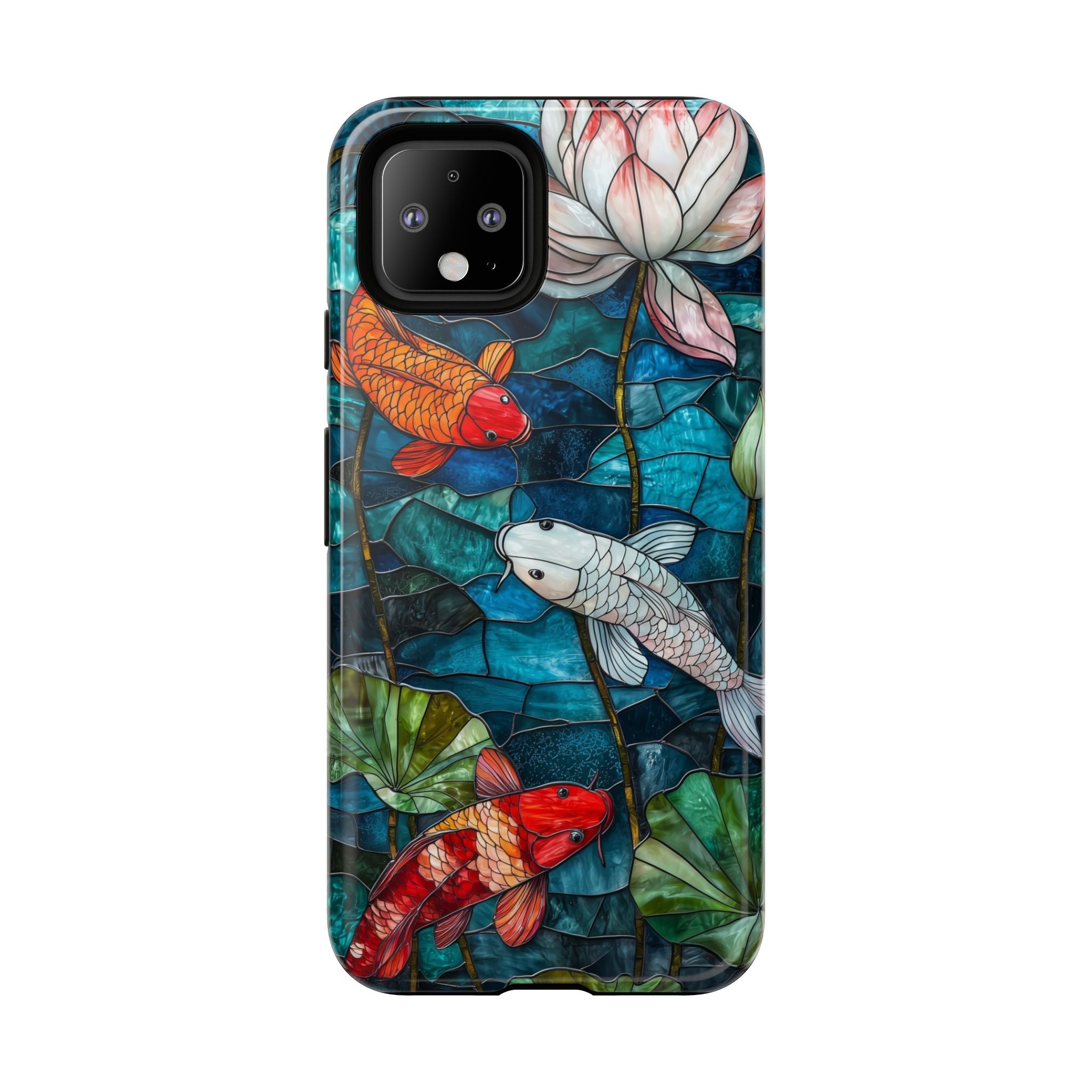 Koi Pond Tough Google Pixel Case — Stained Glass Lotus & Koi Design