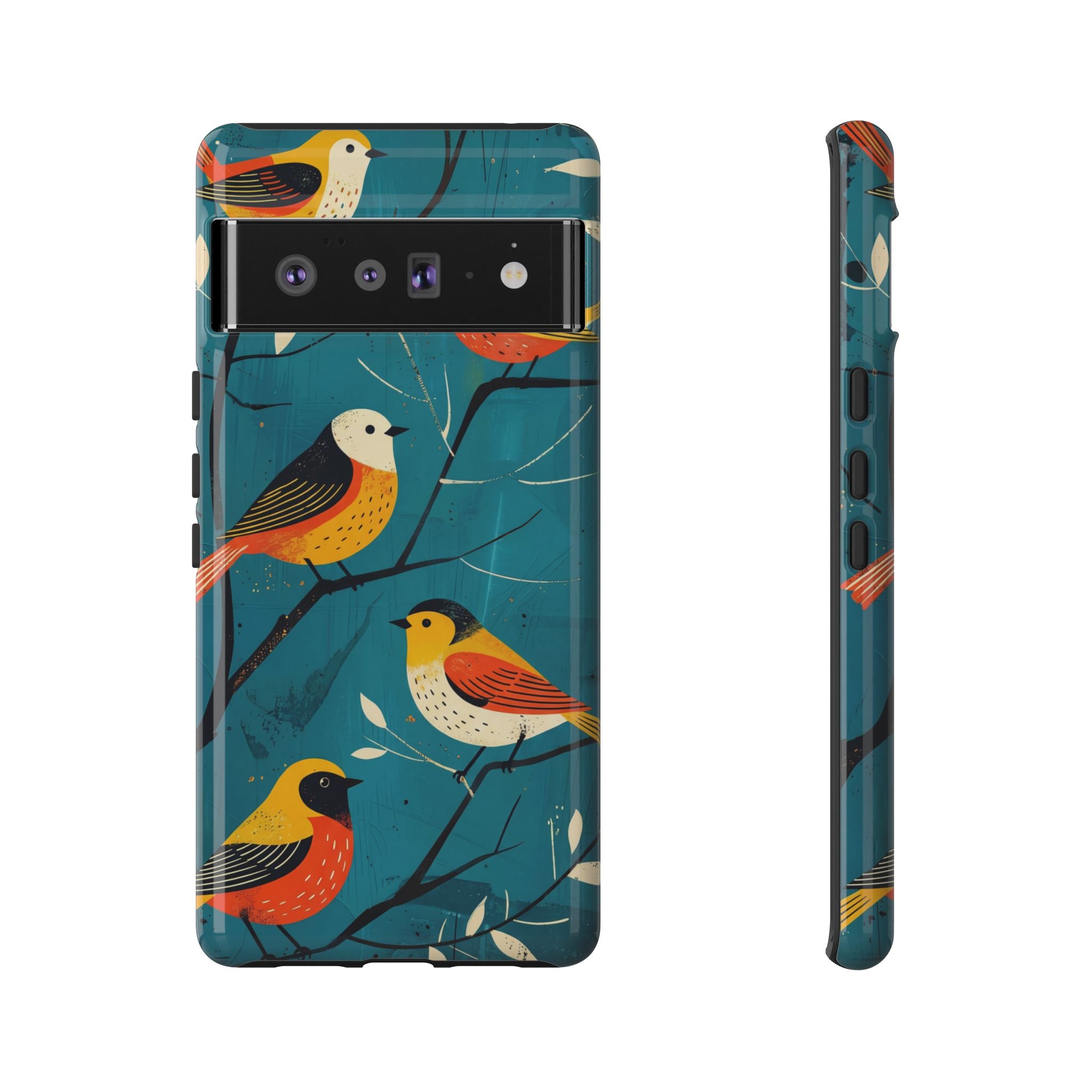 Bird Pattern Tough Google Pixel Phone Case | Colourful Songbirds on Teal Background