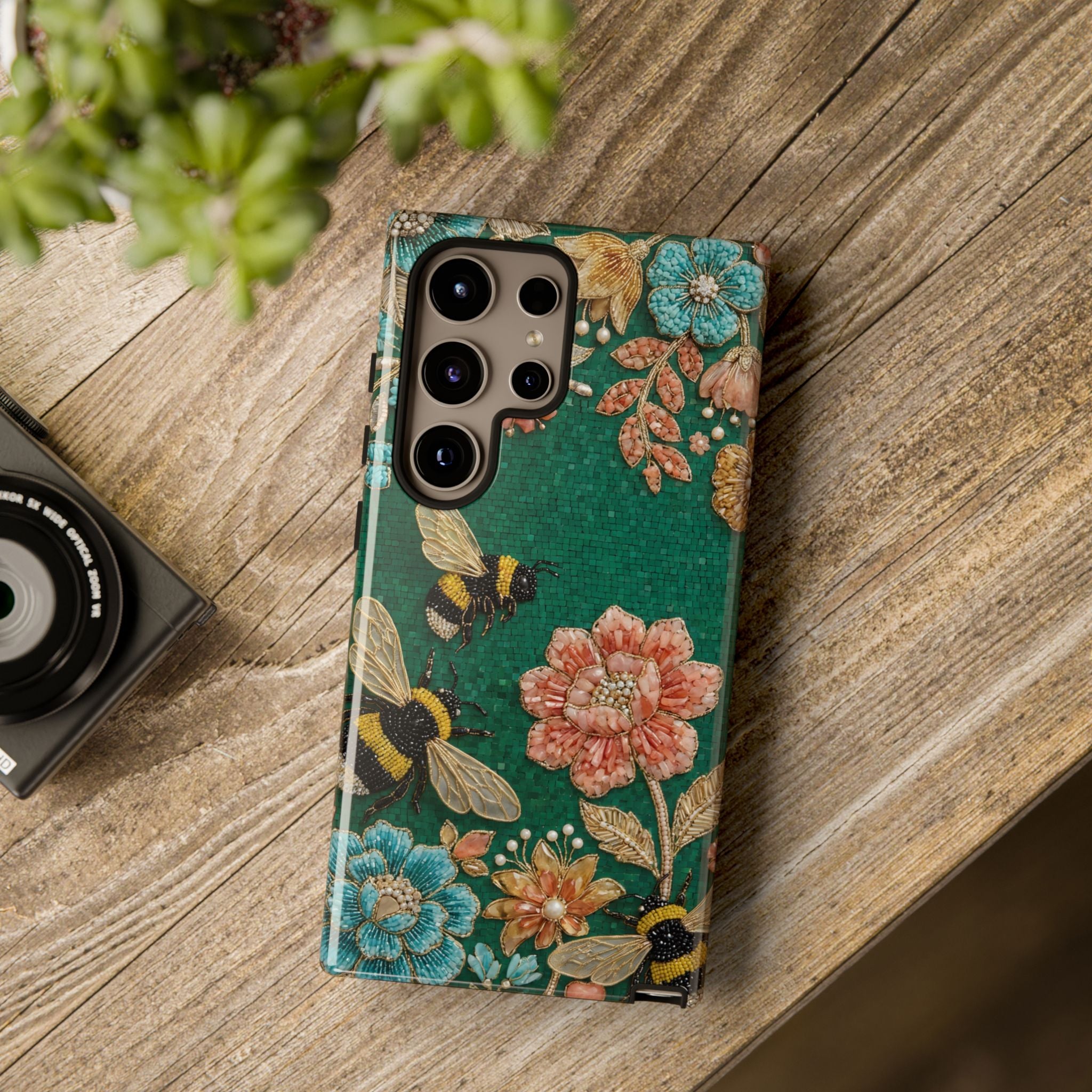 Floral Bumblebee Tough Samsung Galaxy Phone Case | Protective Botanical Phone Cover