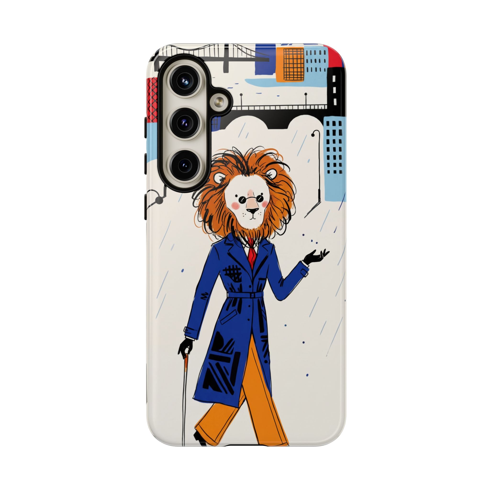 Lion Gentleman Samsung Galaxy Phone Case | Dapper Lion in City Rain
