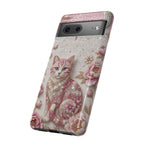 Cover per cellulare Google Pixel con gatto floreale vintage | Cover per telefono con luna rosa e rose