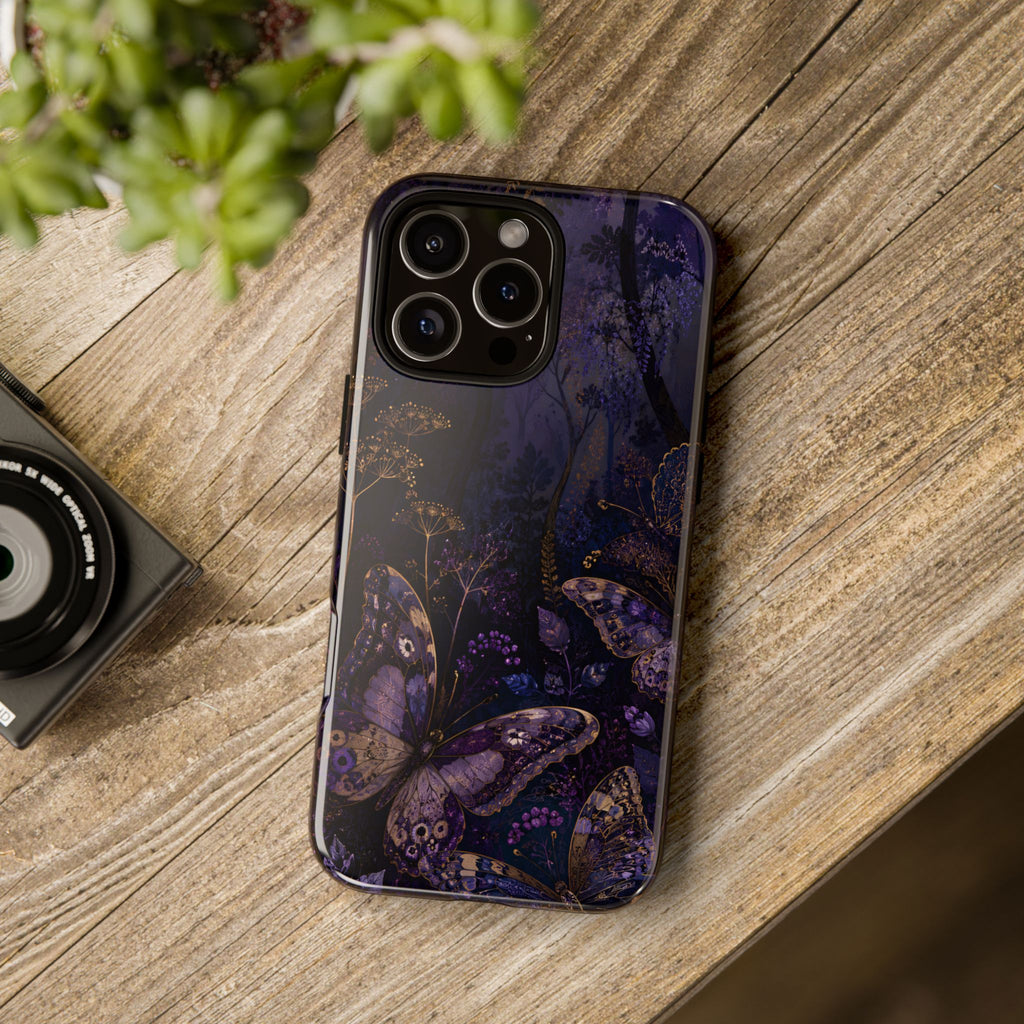 Purple Night Butterflies iPhone case | Moody Purple Floral Cover