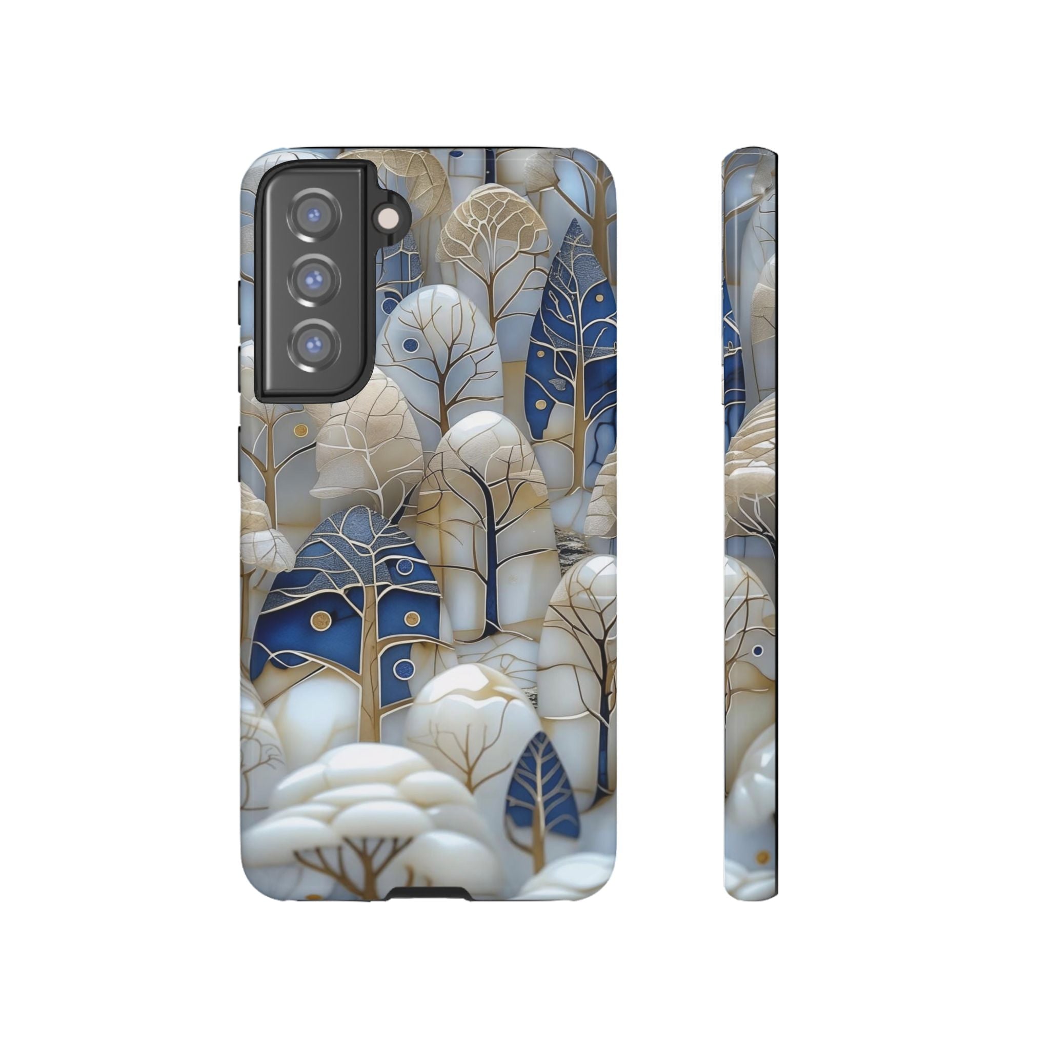 Blue Gold Winter Forest Samsung Galaxy Case — Elegant Tree Pattern Tough Case