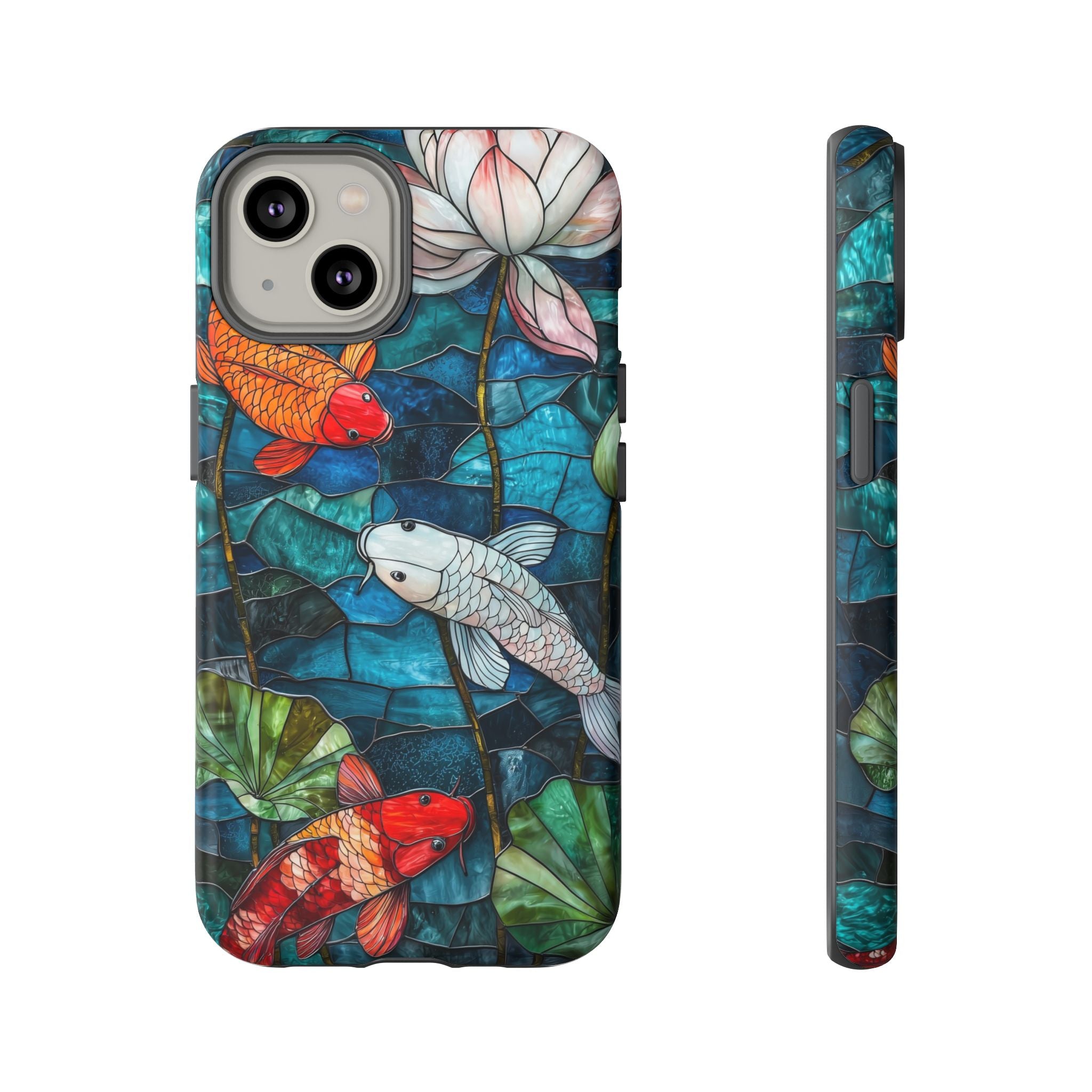 Koi Pond Tough iPhone Case — Stained Glass Lotus & Koi Design