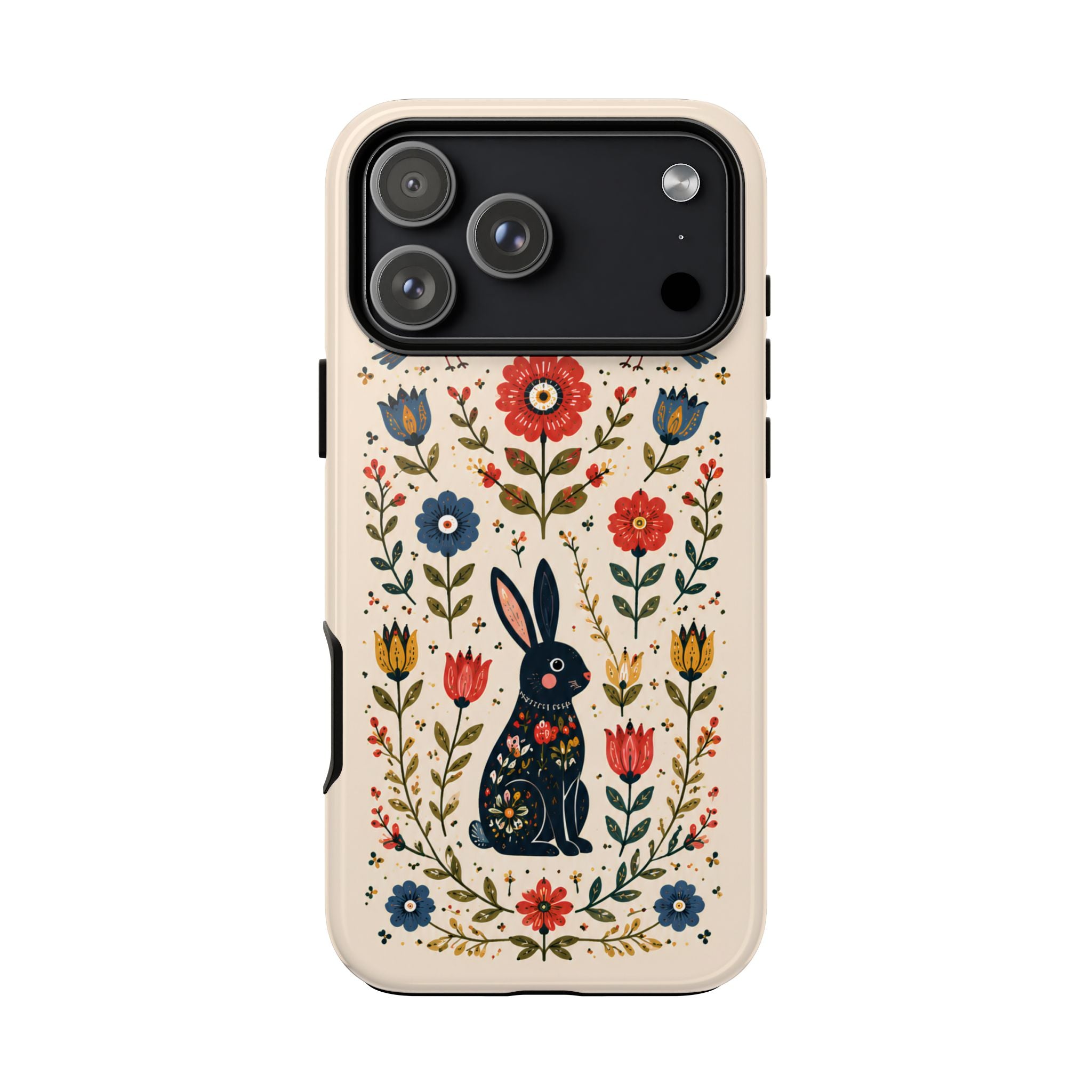 Floral Folk Art Bunny Tough iPhone Case