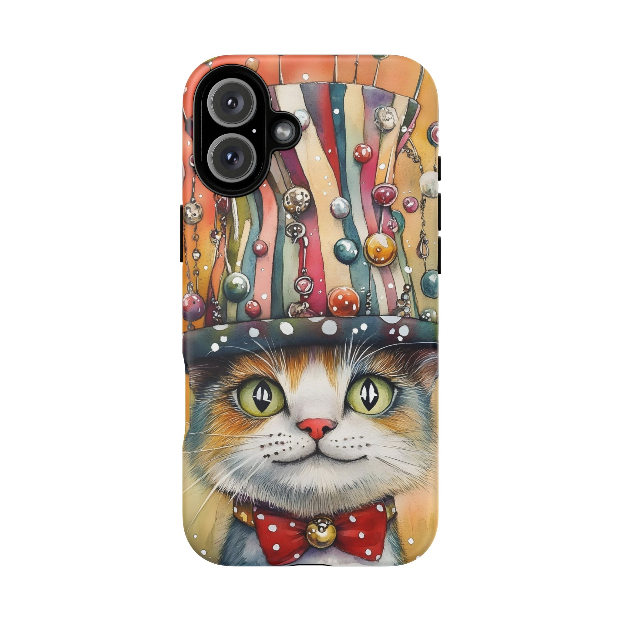 Cat in Colorful Top Hat iPhone Case — Whimsical Cat Art iPhone Case