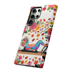 Autumn Floral Pilates Samsung Galaxy Phone Case | Colorful Rainbow Pilates Figure on Falling Leaves