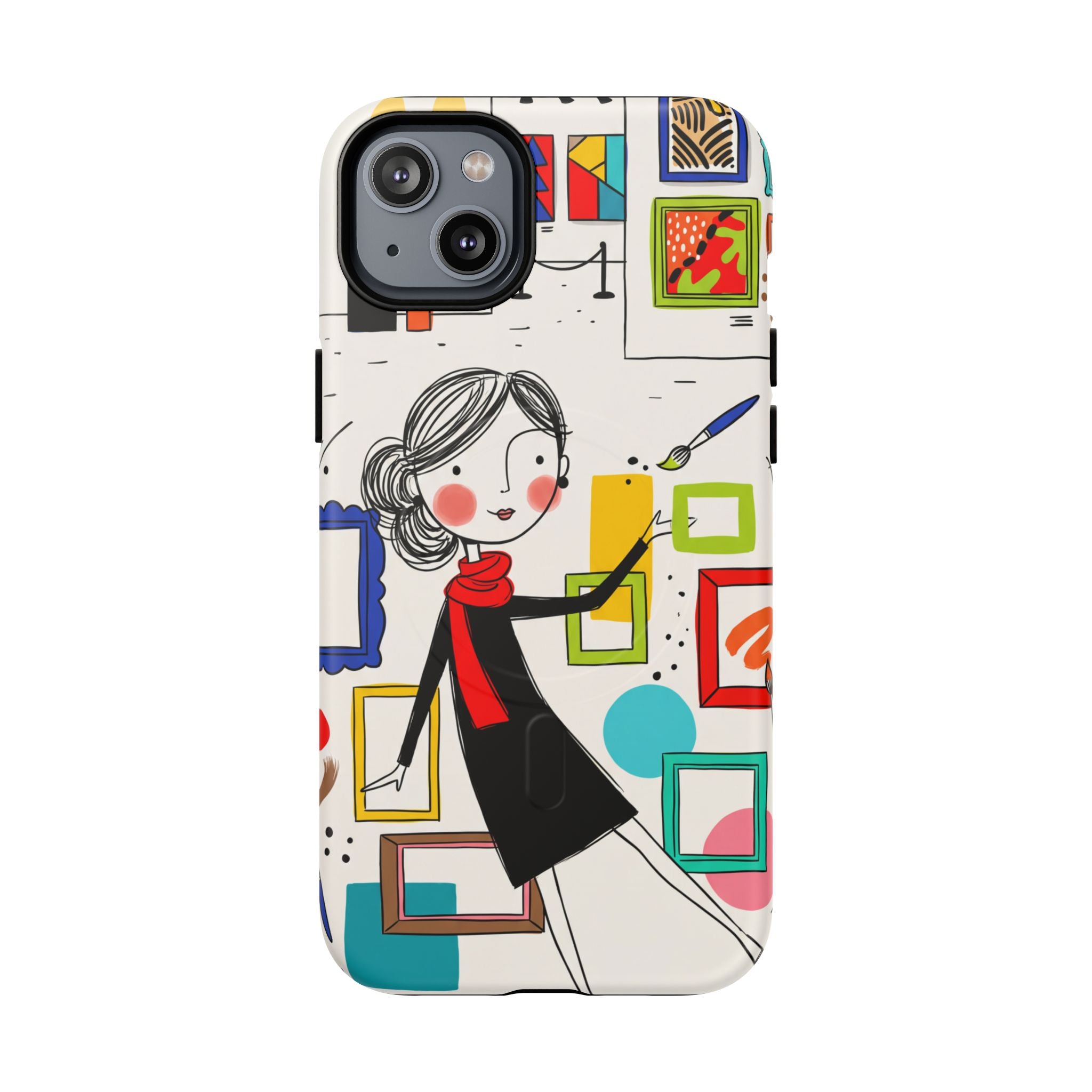 Art Gallery Illustration MagSafe iPhone Case | Cute Woman with Frames Design