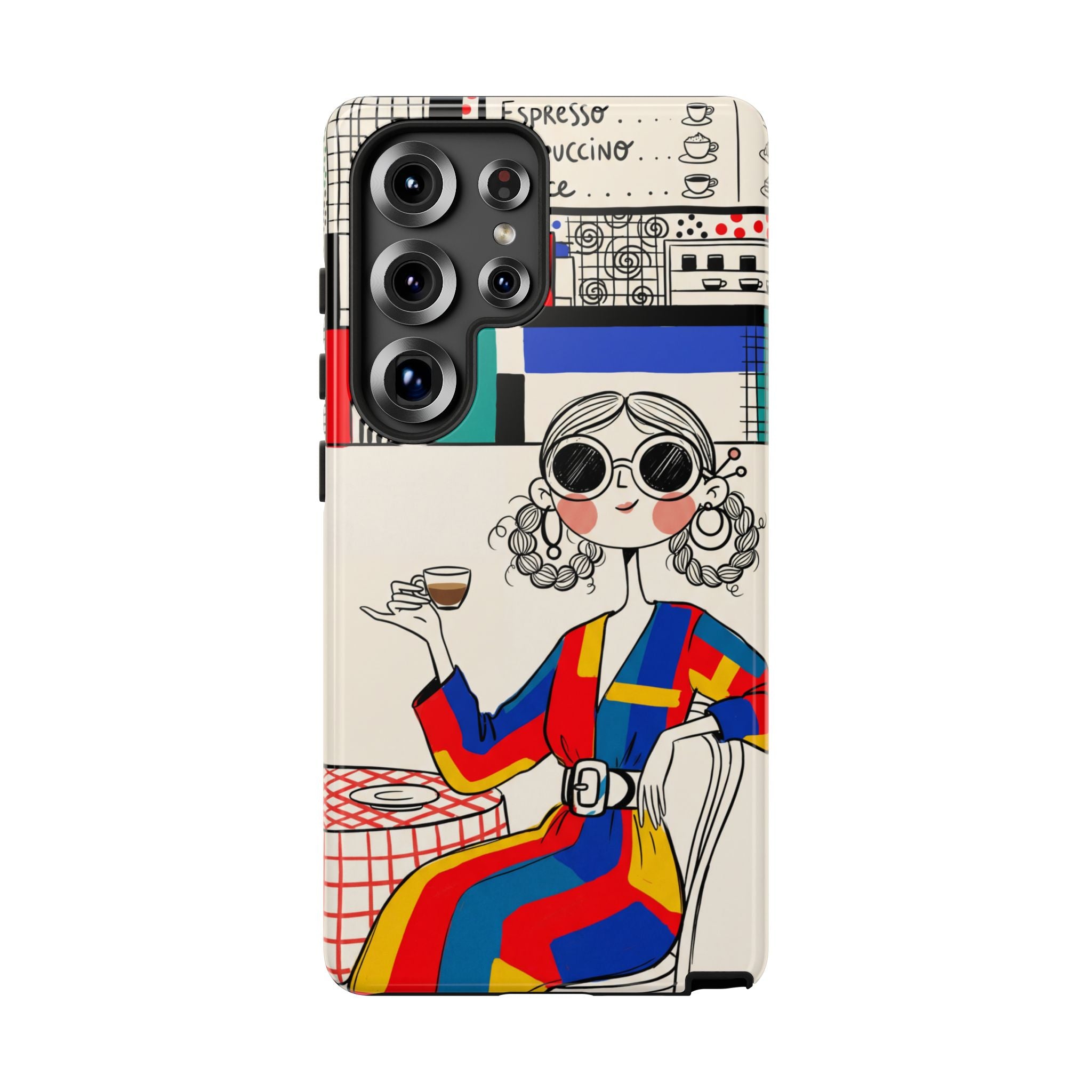 Retro Cafe Samsung Galaxy Phone Case | Colourful Chic Woman Illustration