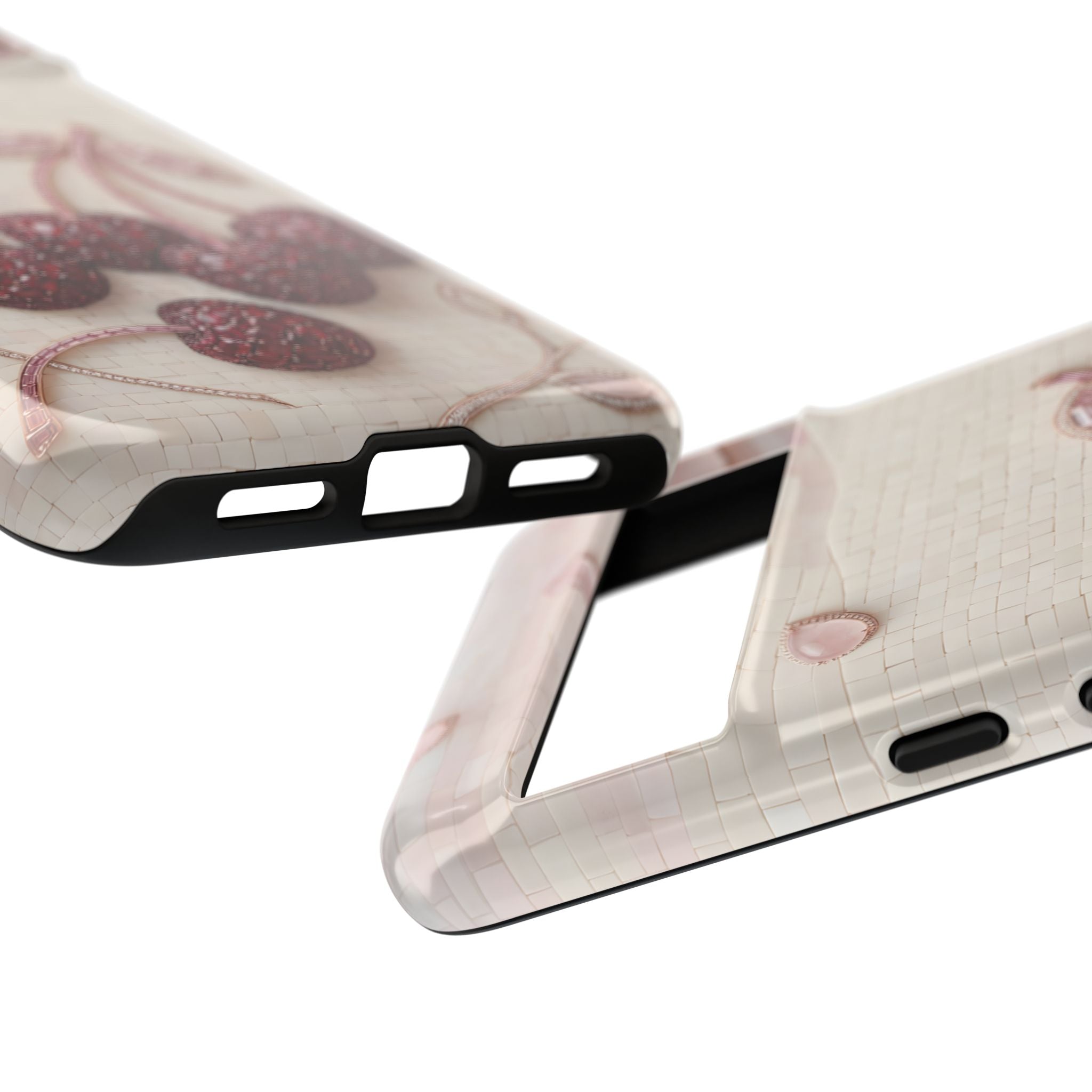 Cherry Embroidery Google Pixel Phone Case | Glitter Red Cherries Pattern