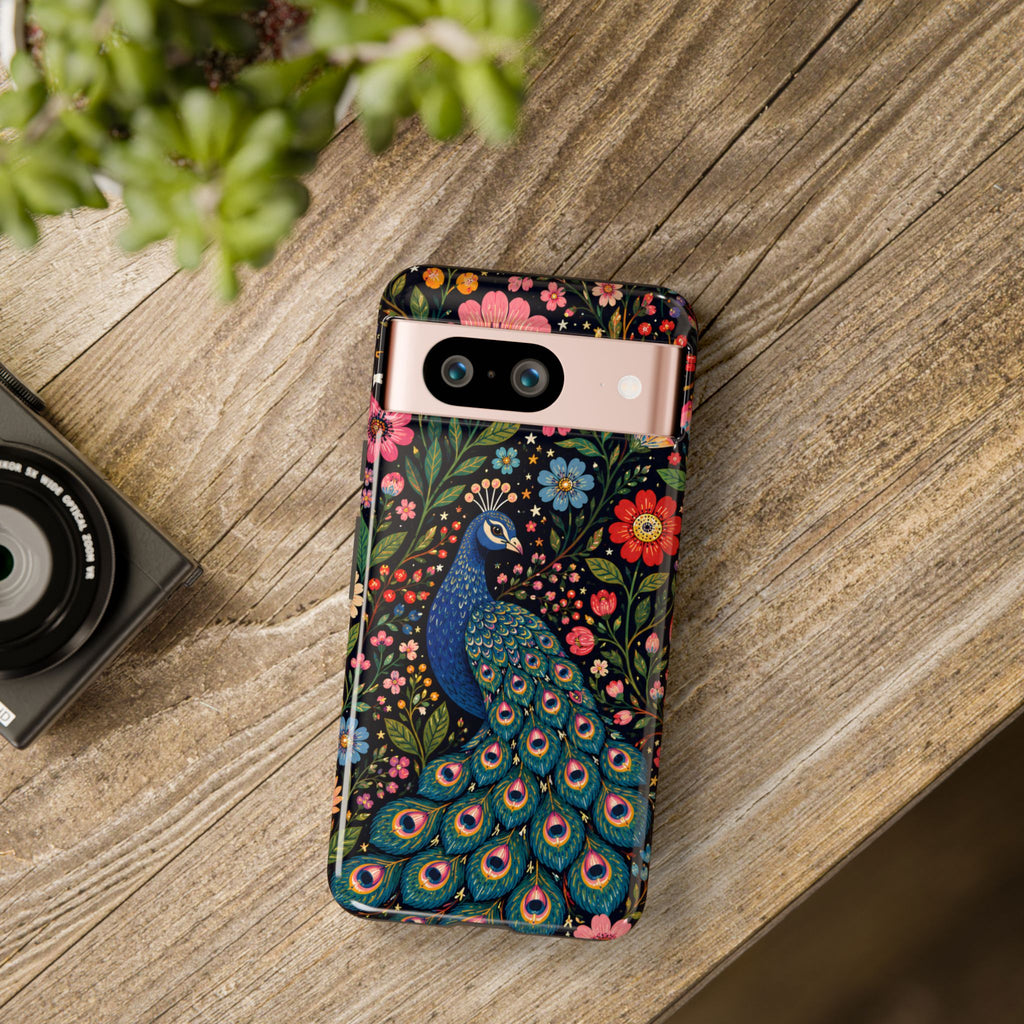 Peacock Floral Tough Google Pixel Phone Case | Protective Phone Case with Colorful Garden Design