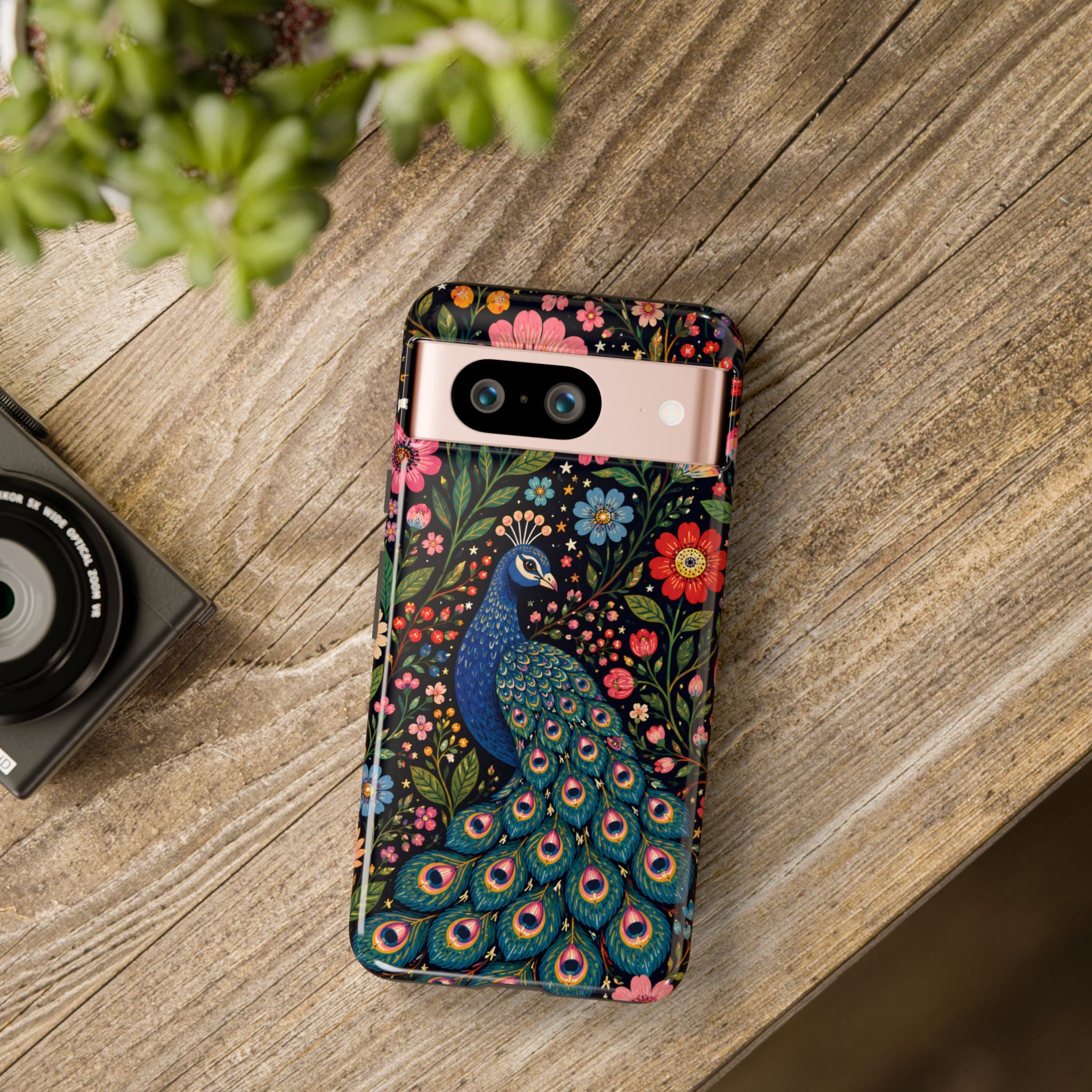 Peacock Floral Tough Google Pixel Phone Case | Protective Phone Case with Colorful Garden Design