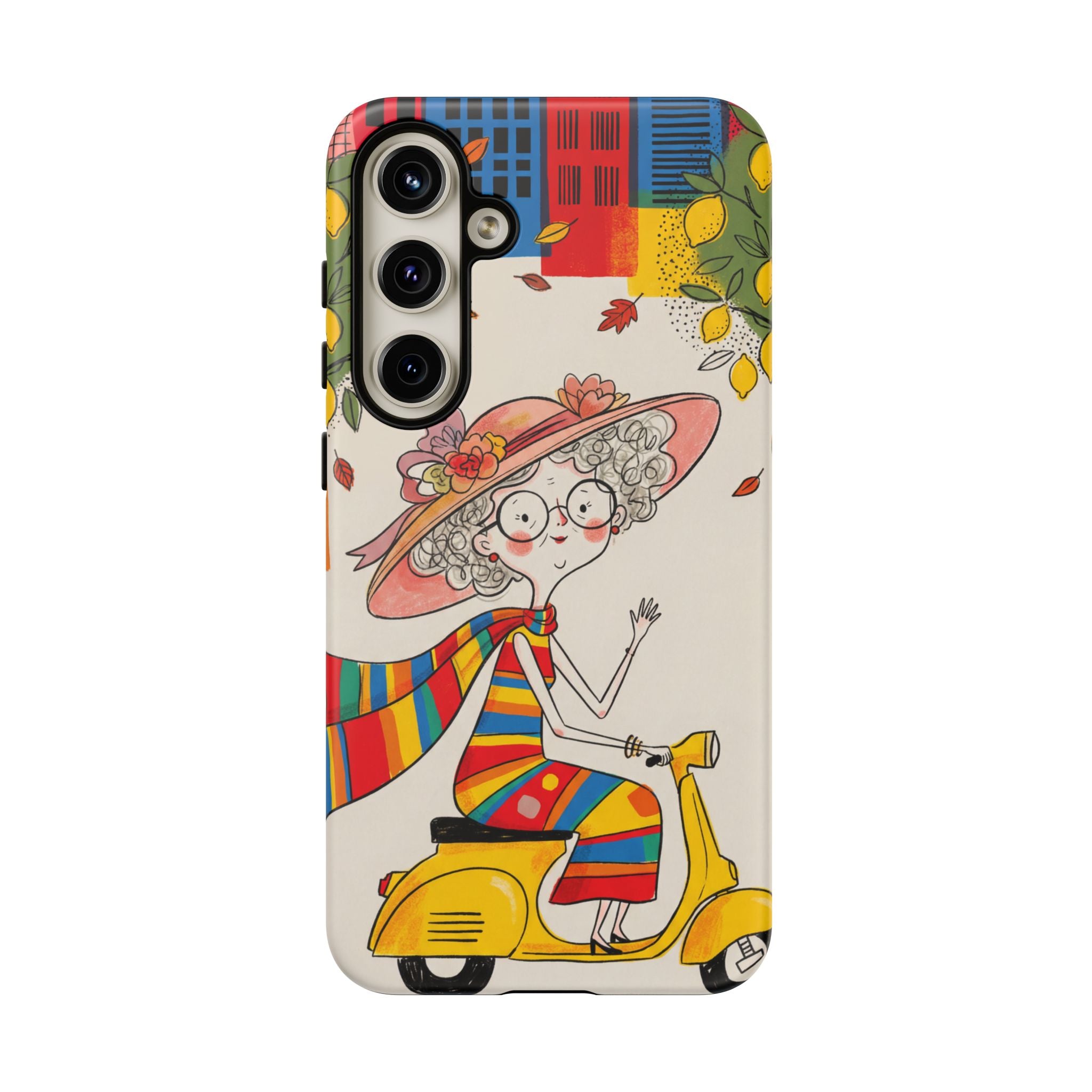 Vintage Scooter Granny Samsung Galaxy Phone Case | Colourful Retro Elderly Lady Design