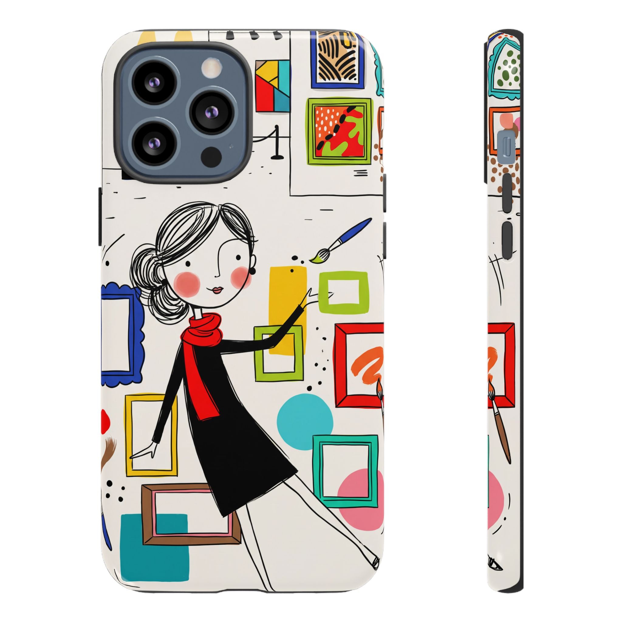 Art Gallery Illustration iPhone Case | Cute Woman with Frames Design