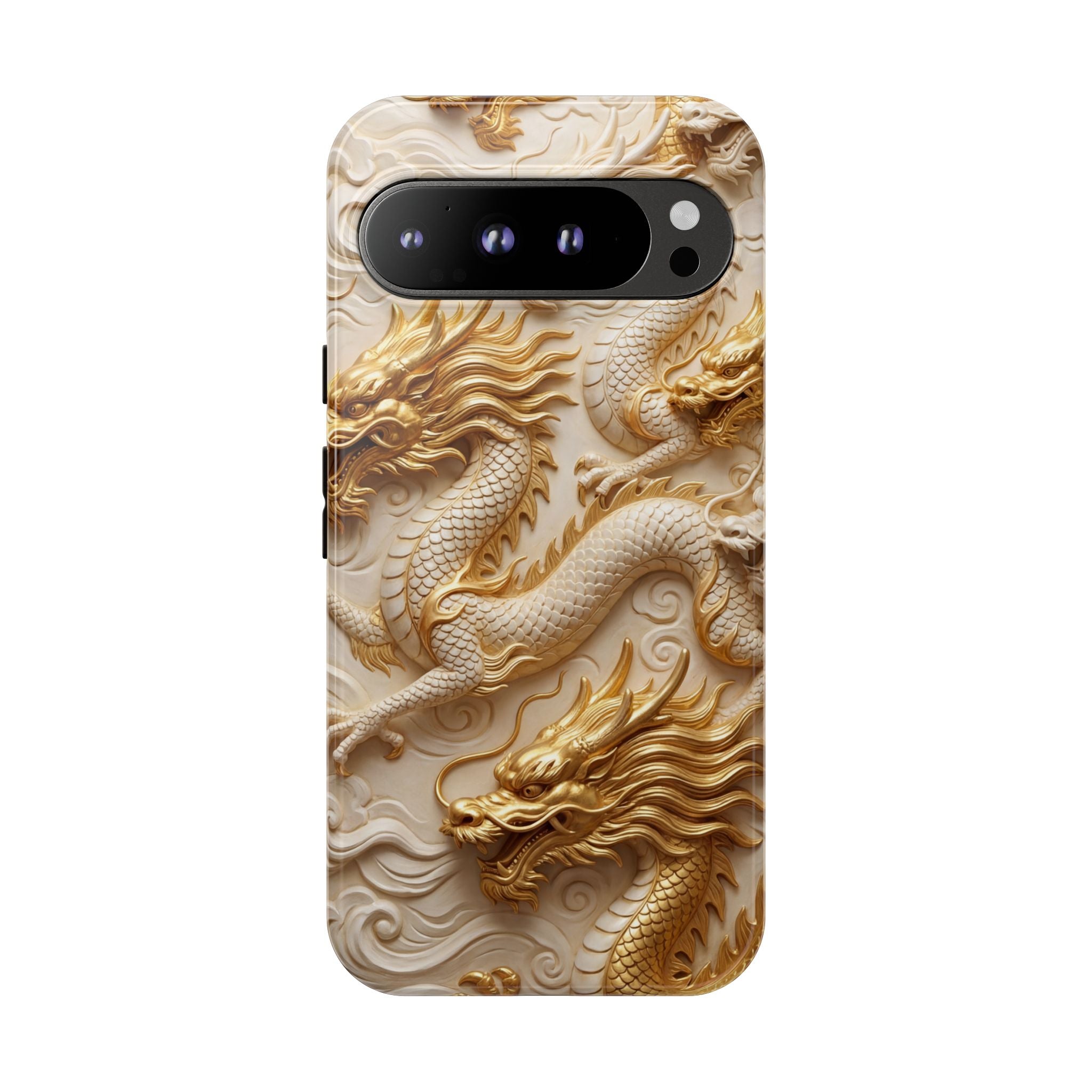 Dragon Relief Google Pixel Case — Gold Carved Dragon Protective Cover