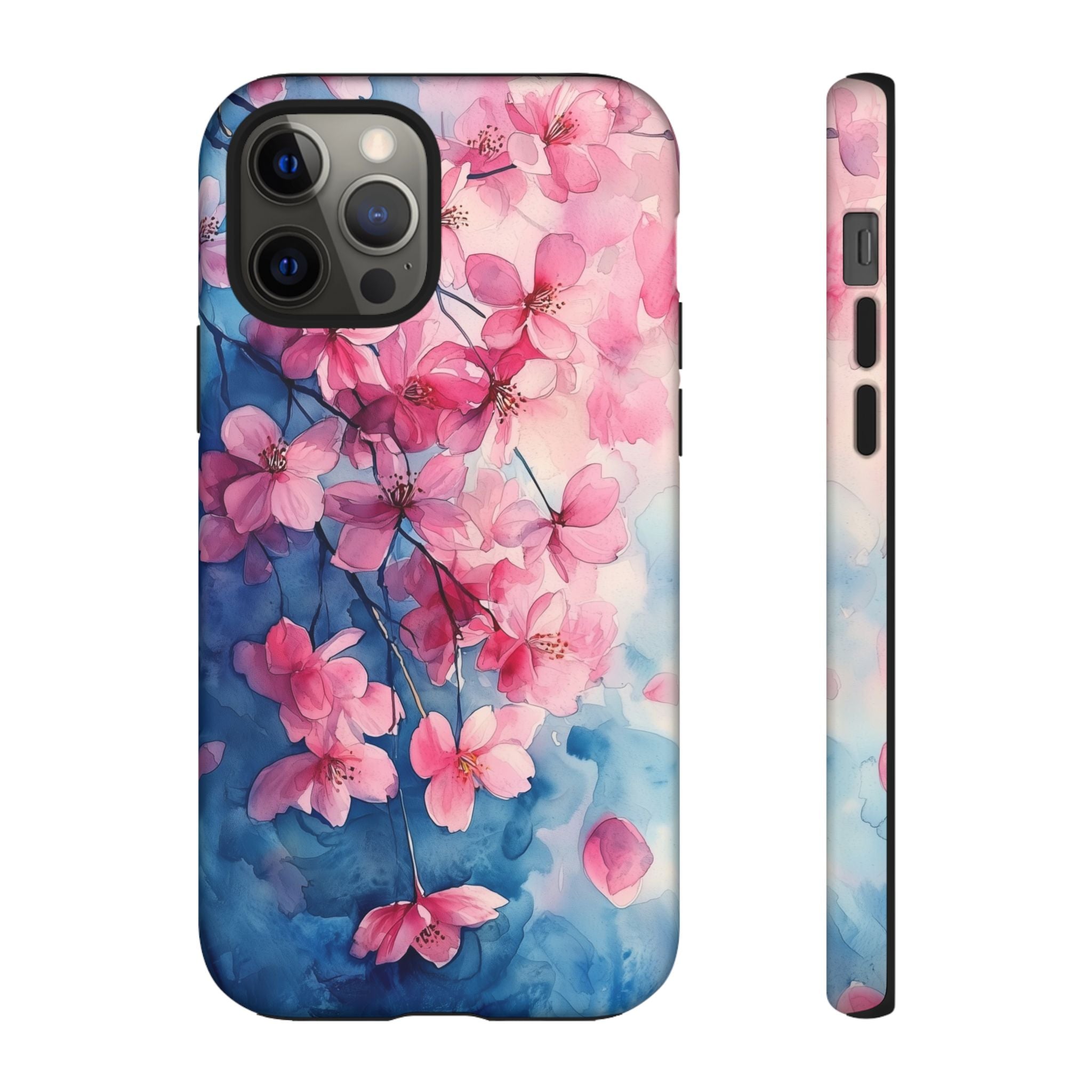 Floral Cherry Blossom iPhone Case | Pink Blue Watercolour