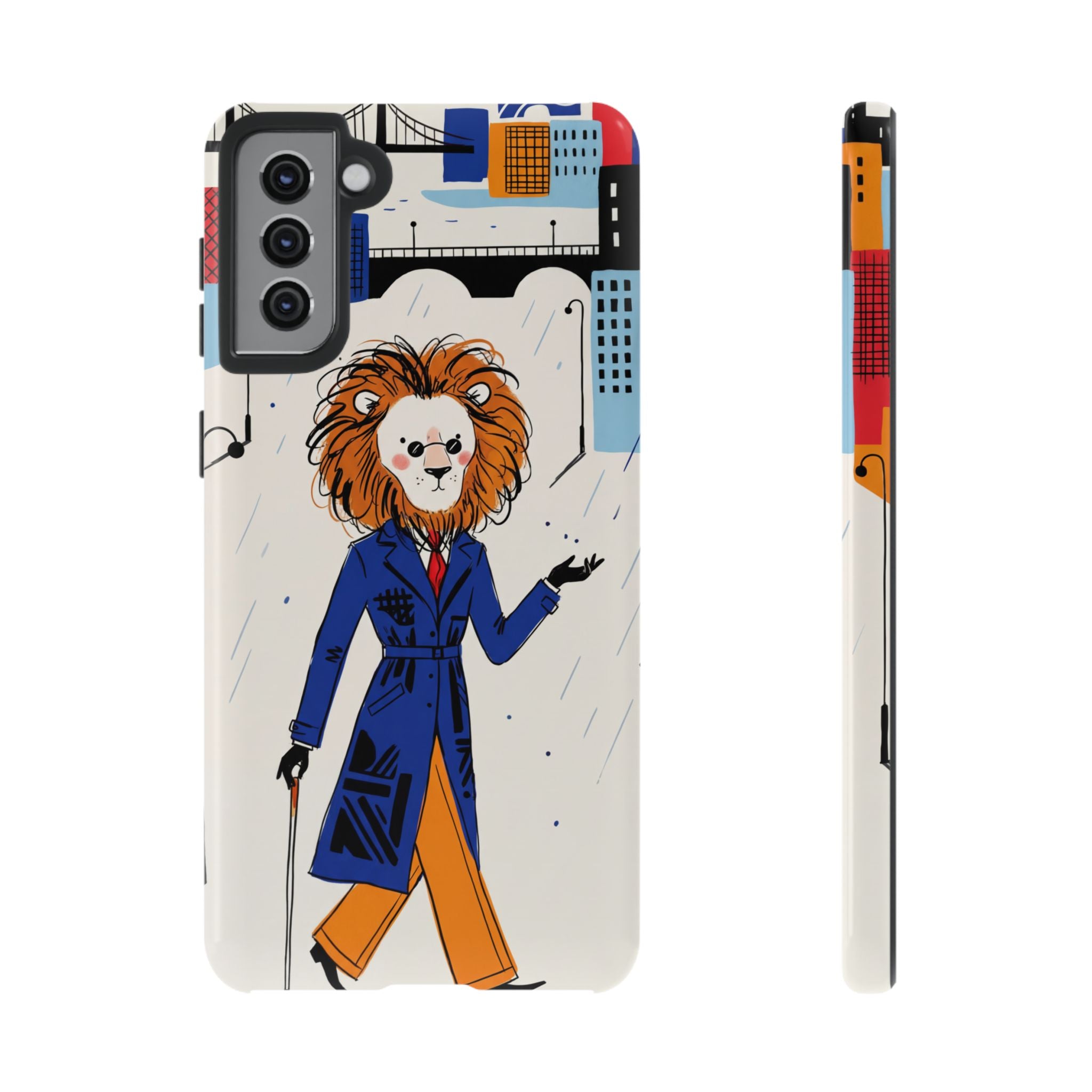 Lion Gentleman Samsung Galaxy Phone Case | Dapper Lion in City Rain