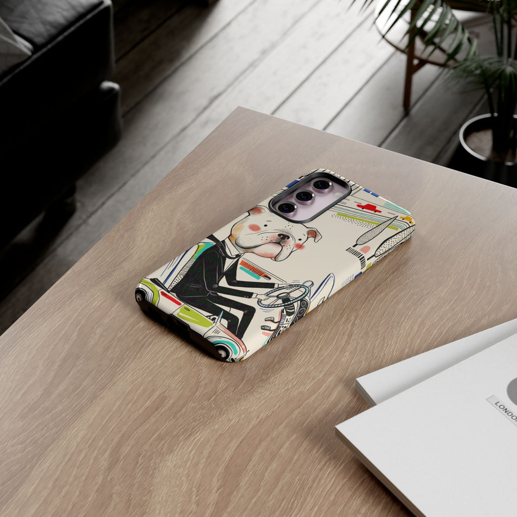 Bulldog Driver Samsung Galaxy Phone Case | Cute Retro Dog Illustration