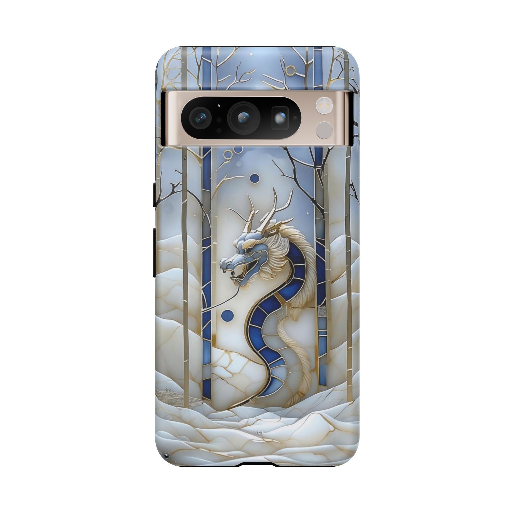 Dragon Stained Glass Google Pixel Case — Blue Winter Forest Protective Cover