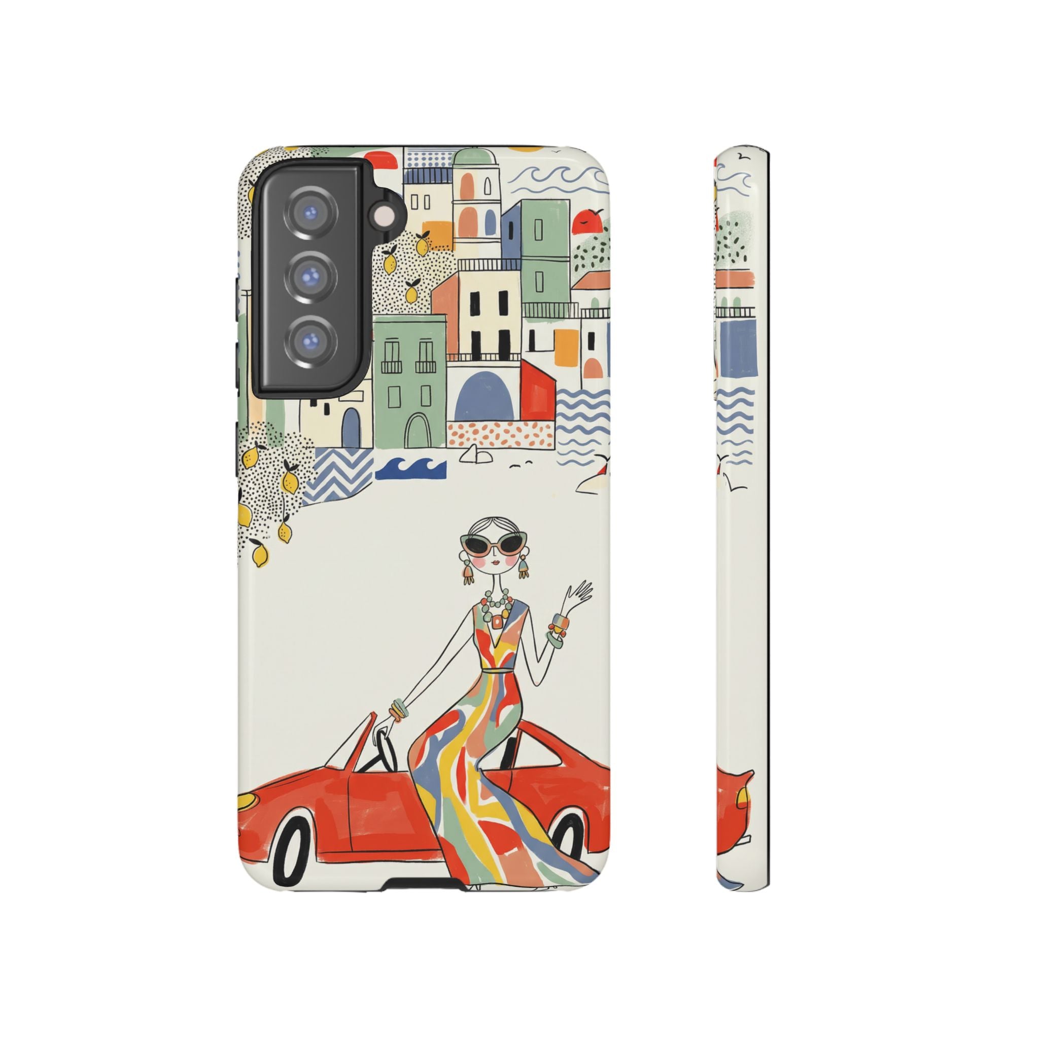 Stylish Riviera Samsung Galaxy Phone Case | Chic Retro Woman in Convertible Design