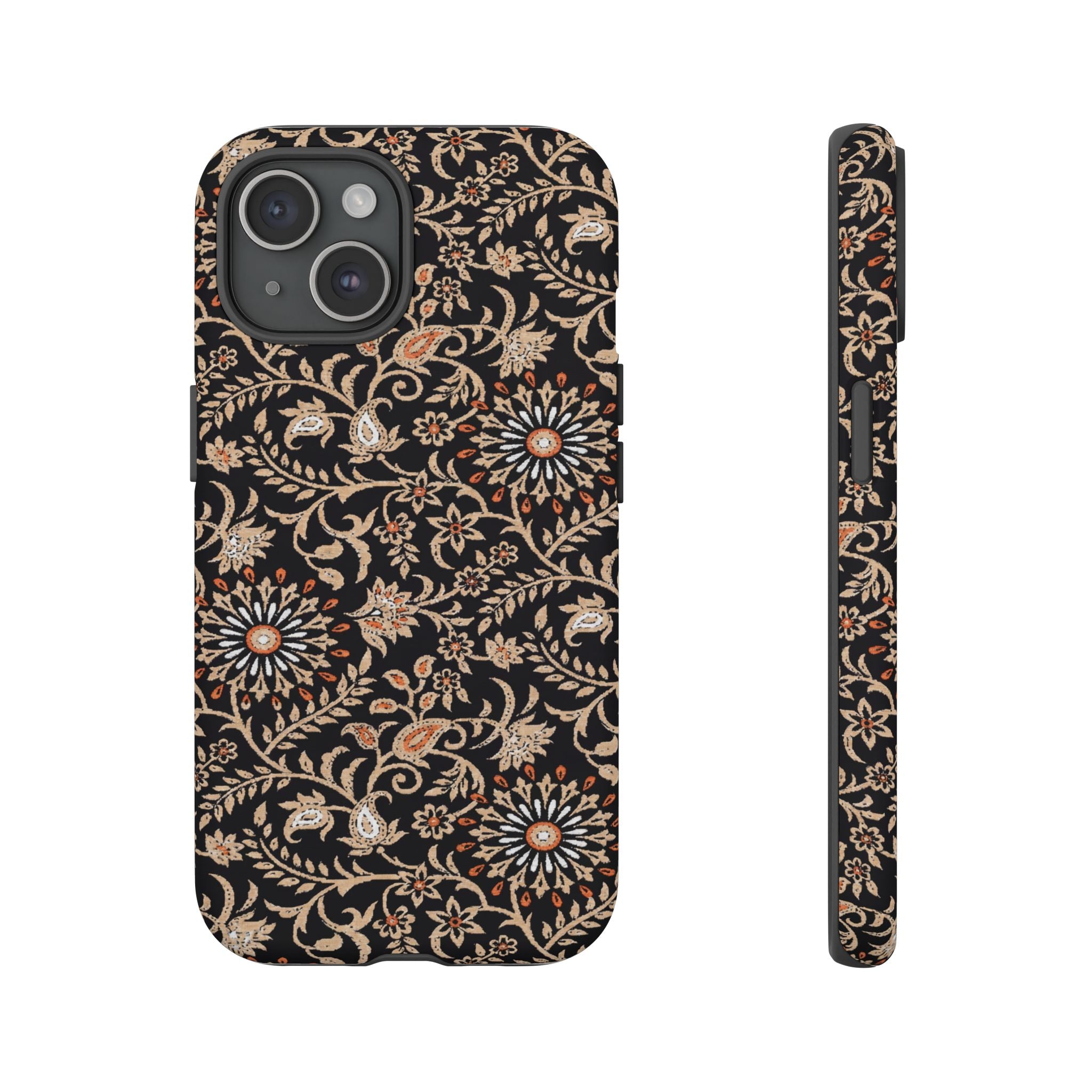 Batik Floral Black Ornate Daisies Tough iPhone Case