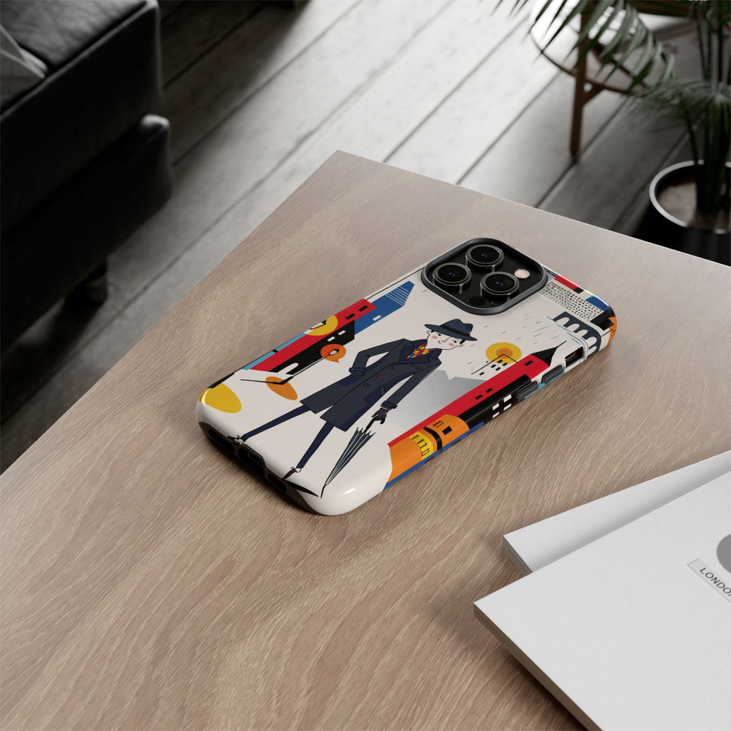 Retro Gentleman in Cityscape Illustration iPhone Case