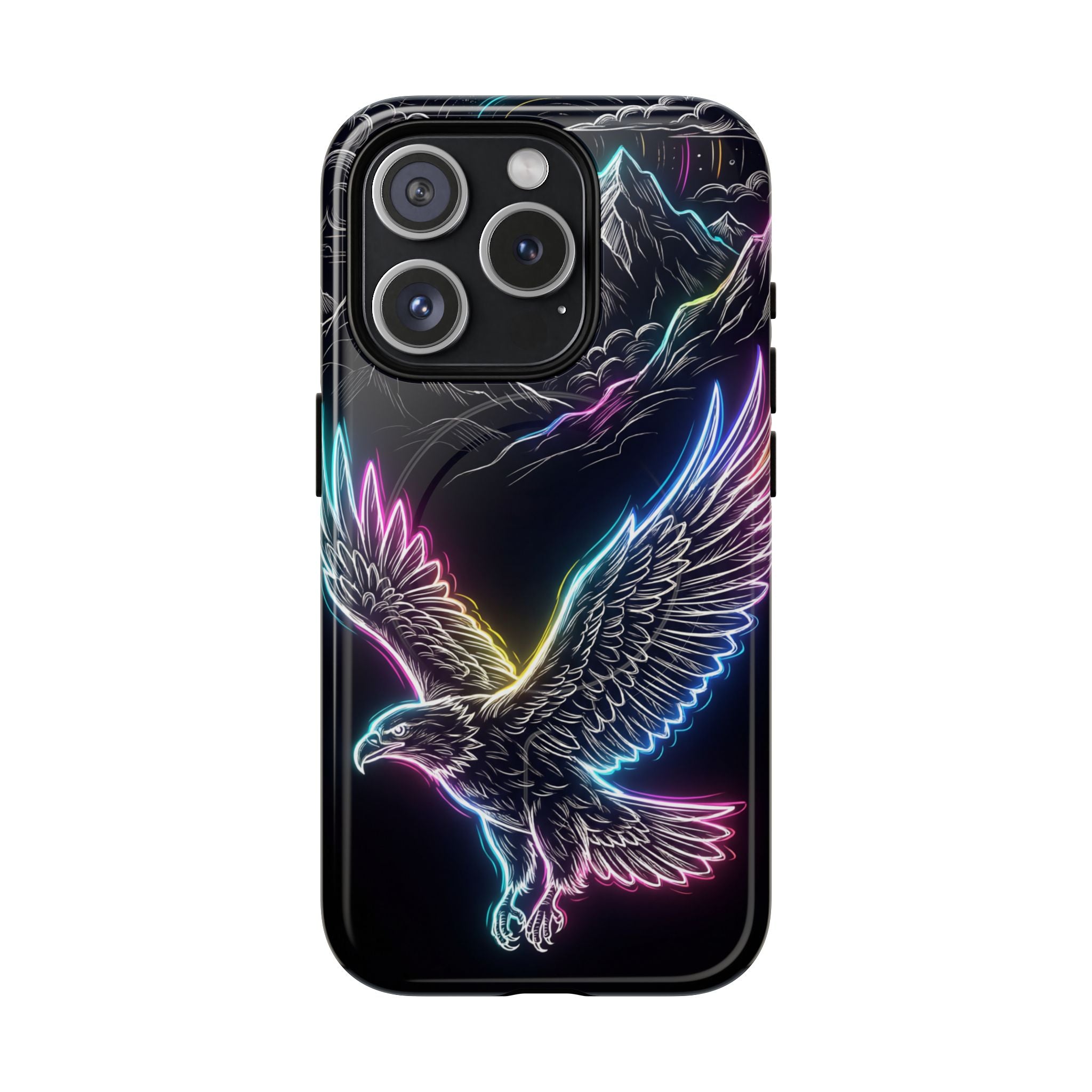 Neon Eagle MagSafe iPhone Case with Mountain Design