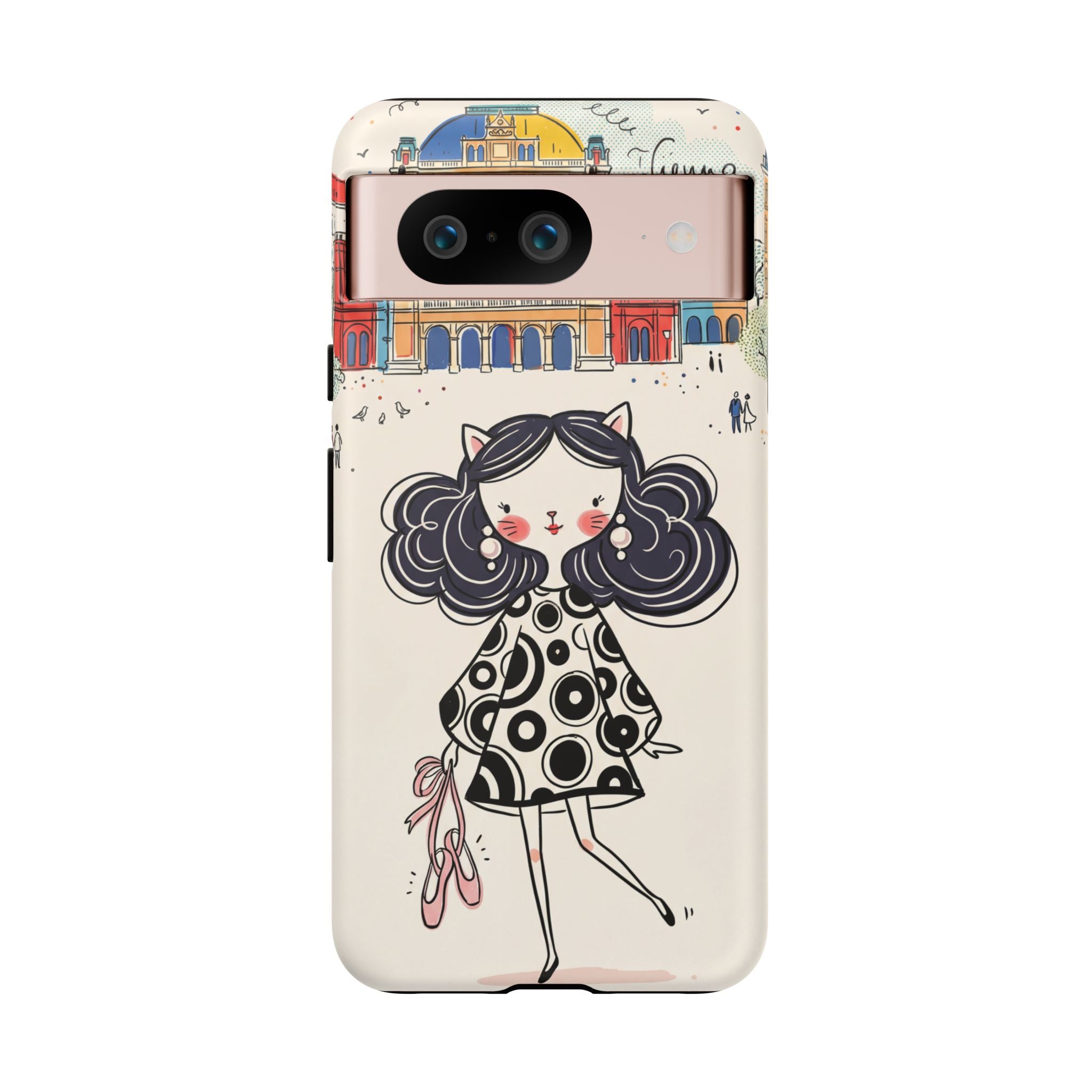 Cute Parisian Cat Girl Google Pixel Phone Case | Ballet Slippers Illustration Tough Case