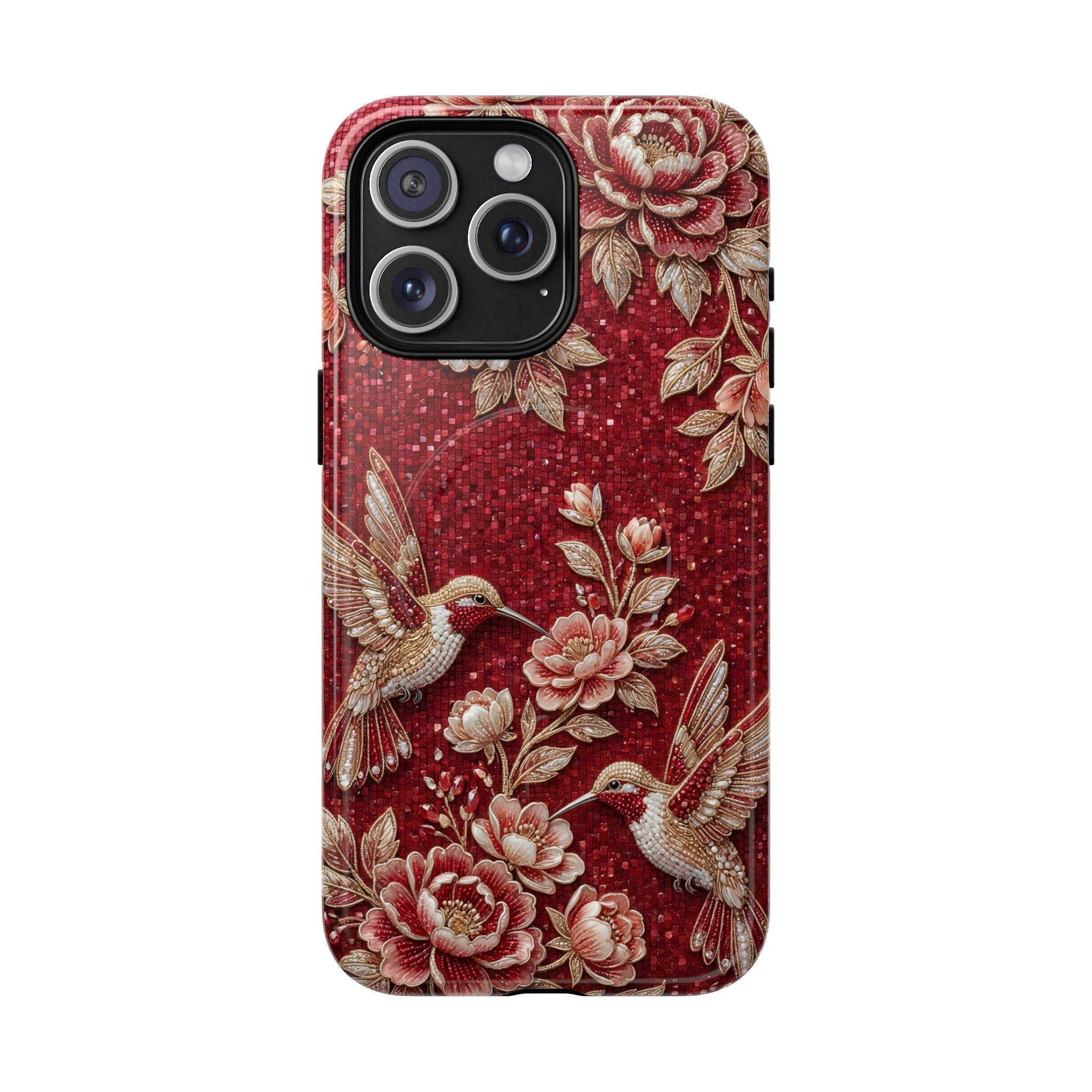 Floral Hummingbird Tough Case | Vintage Red MagSafe iPhone Case