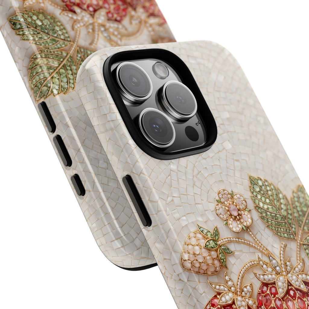 Strawberry Gem Tough iPhone Case | Vintage Beaded Fruit Design