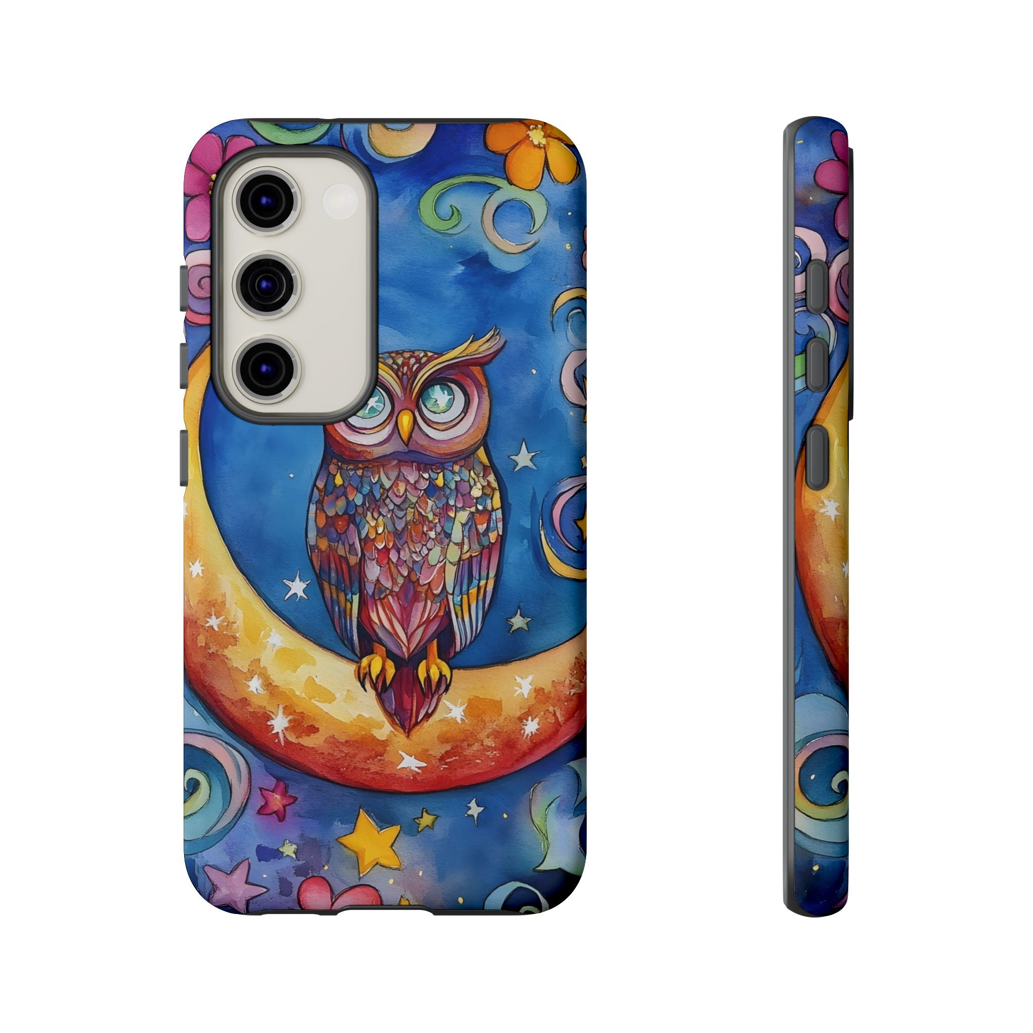 Owl on Crescent Moon Samsung Galaxy Case — Colourful Whimsical Night Sky Design