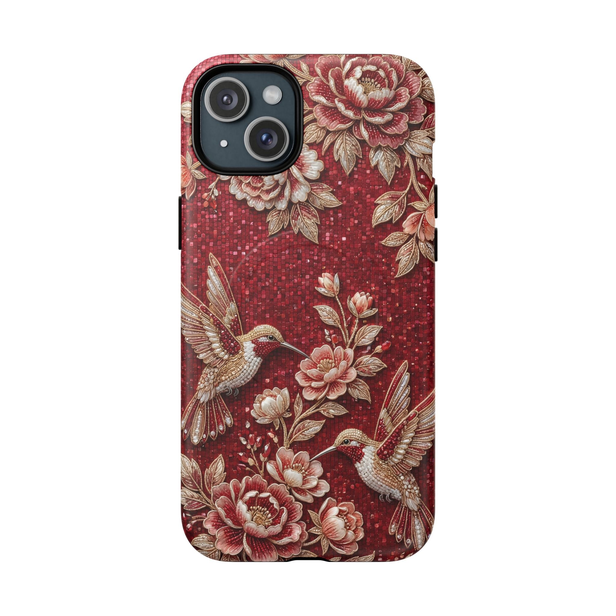 Floral Hummingbird Tough Case | Vintage Red MagSafe iPhone Case