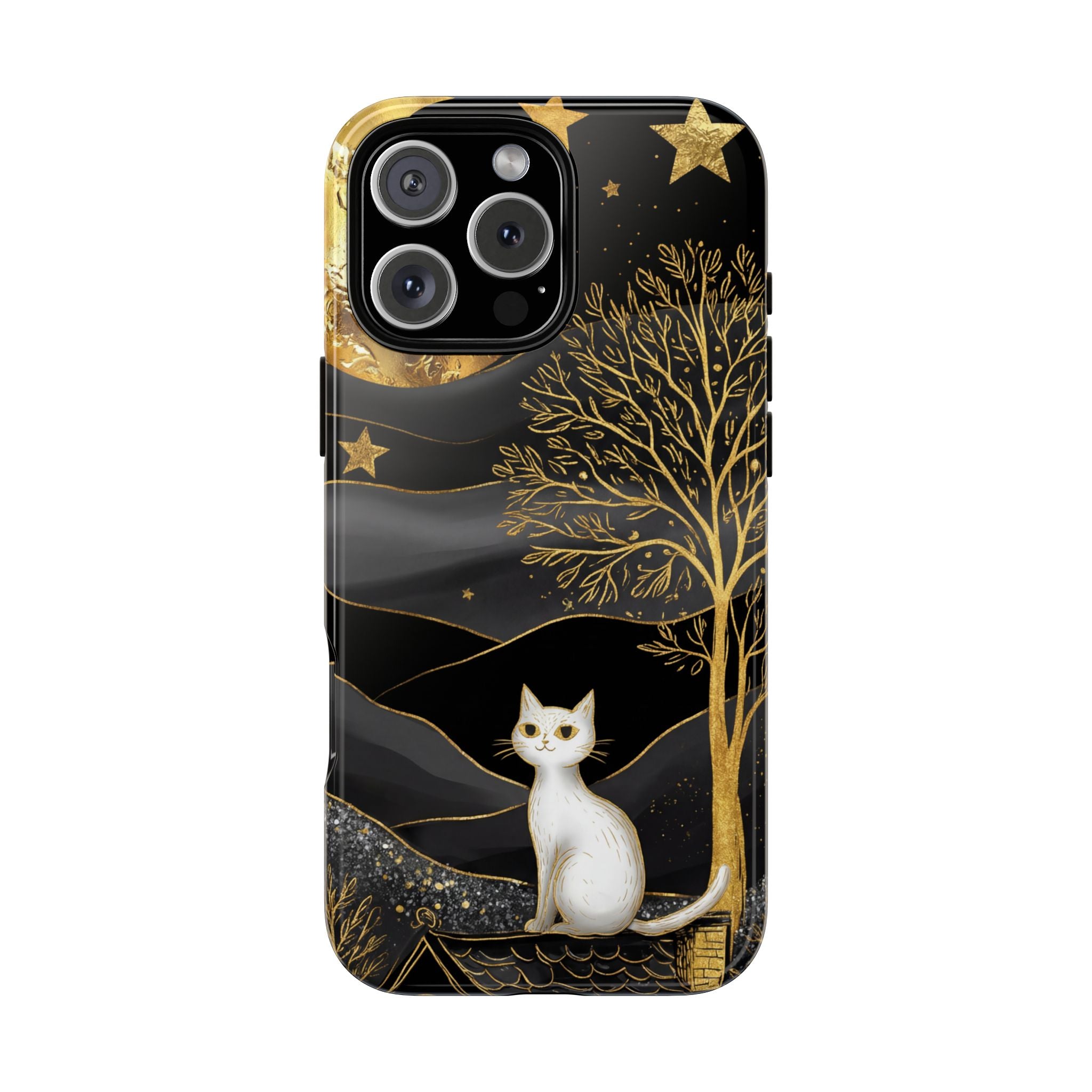 Celestial Cat iPhone Case | Gold Moon & Star iPhone Cover