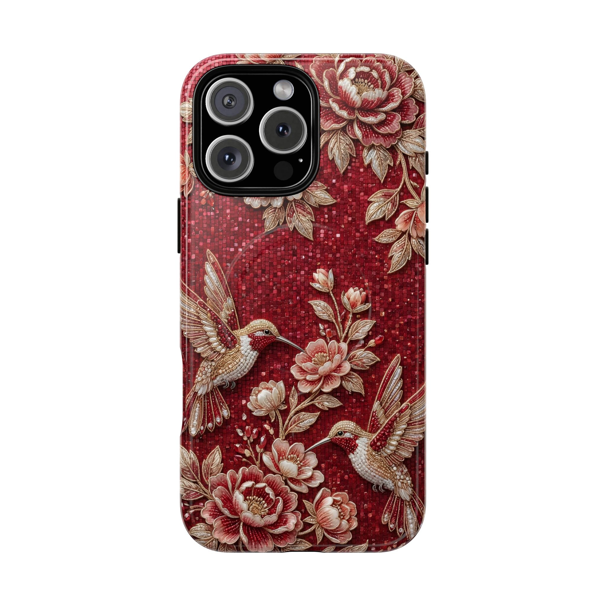 Floral Hummingbird Tough Case | Vintage Red MagSafe iPhone Case